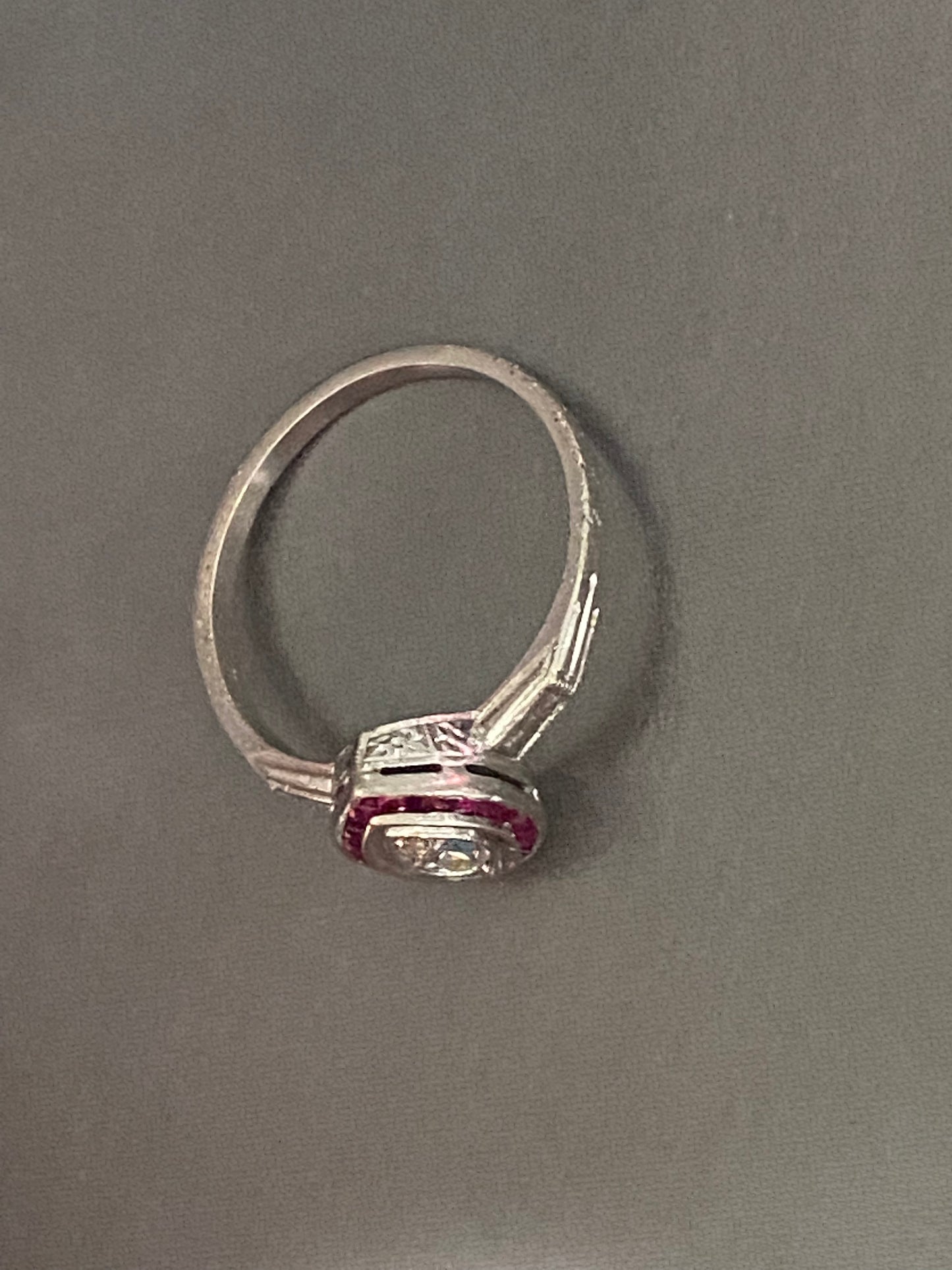 Navette Diamond and Ruby Halo Ring