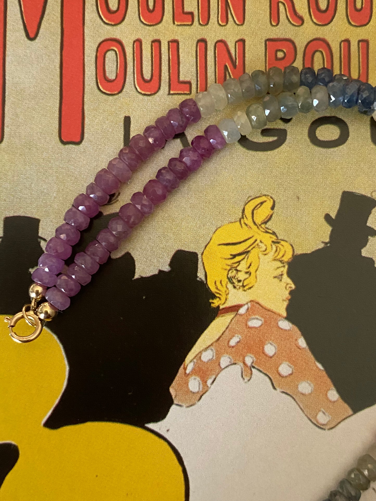 14k Multi-color Sapphire with Pearl Necklace