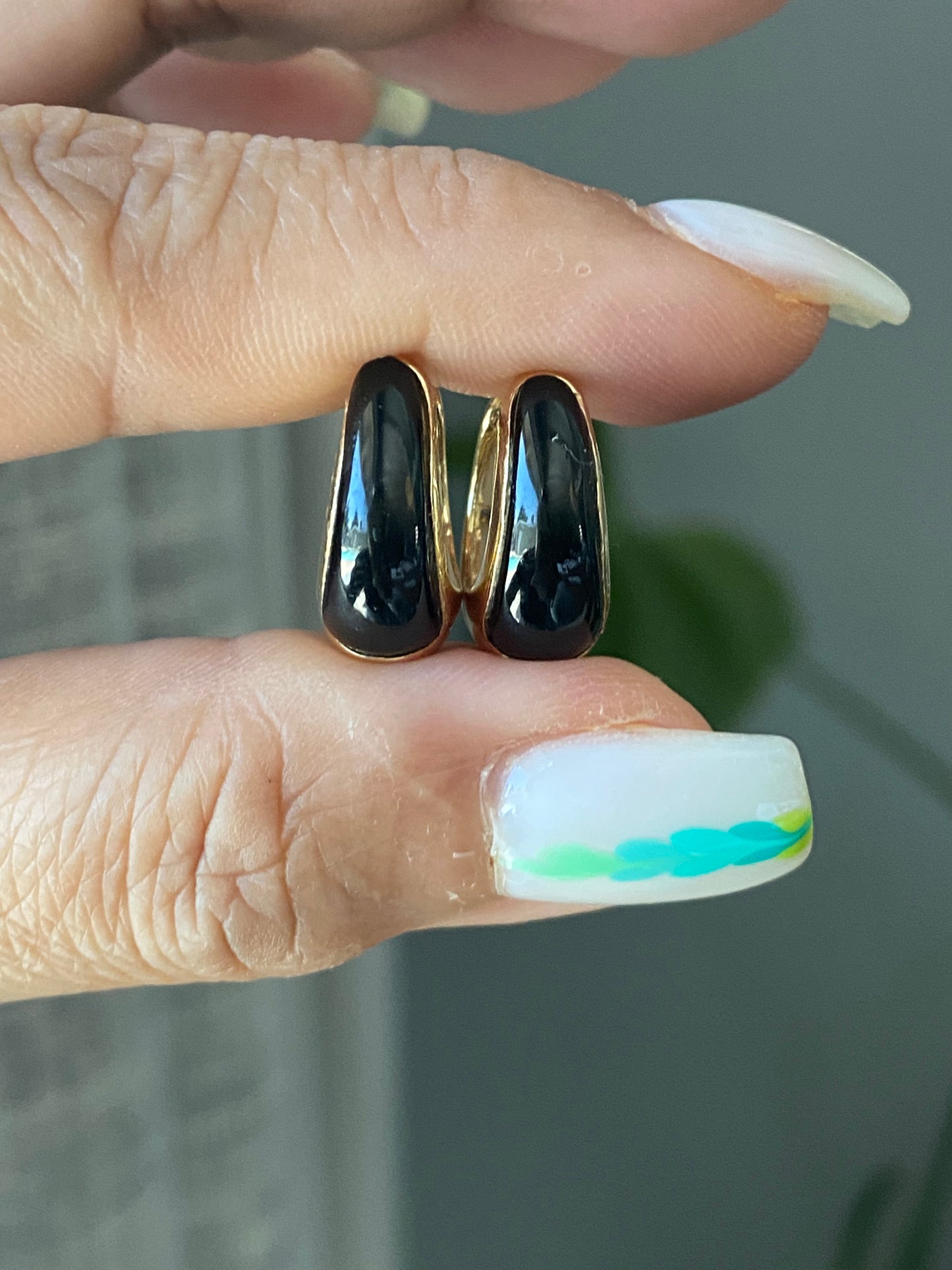 14k Onyx and Mother of Pearl Huggies