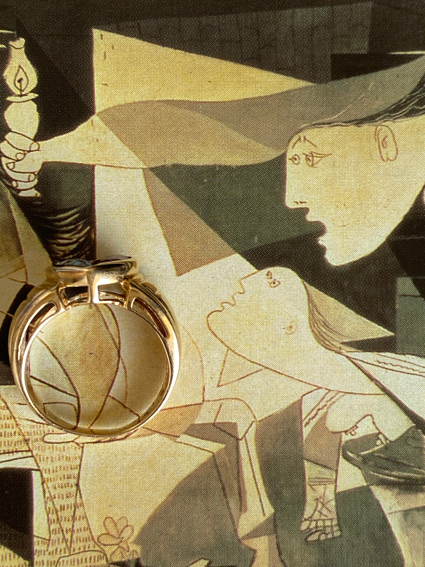 14k Aquamarine and Amethyst Heart Ring