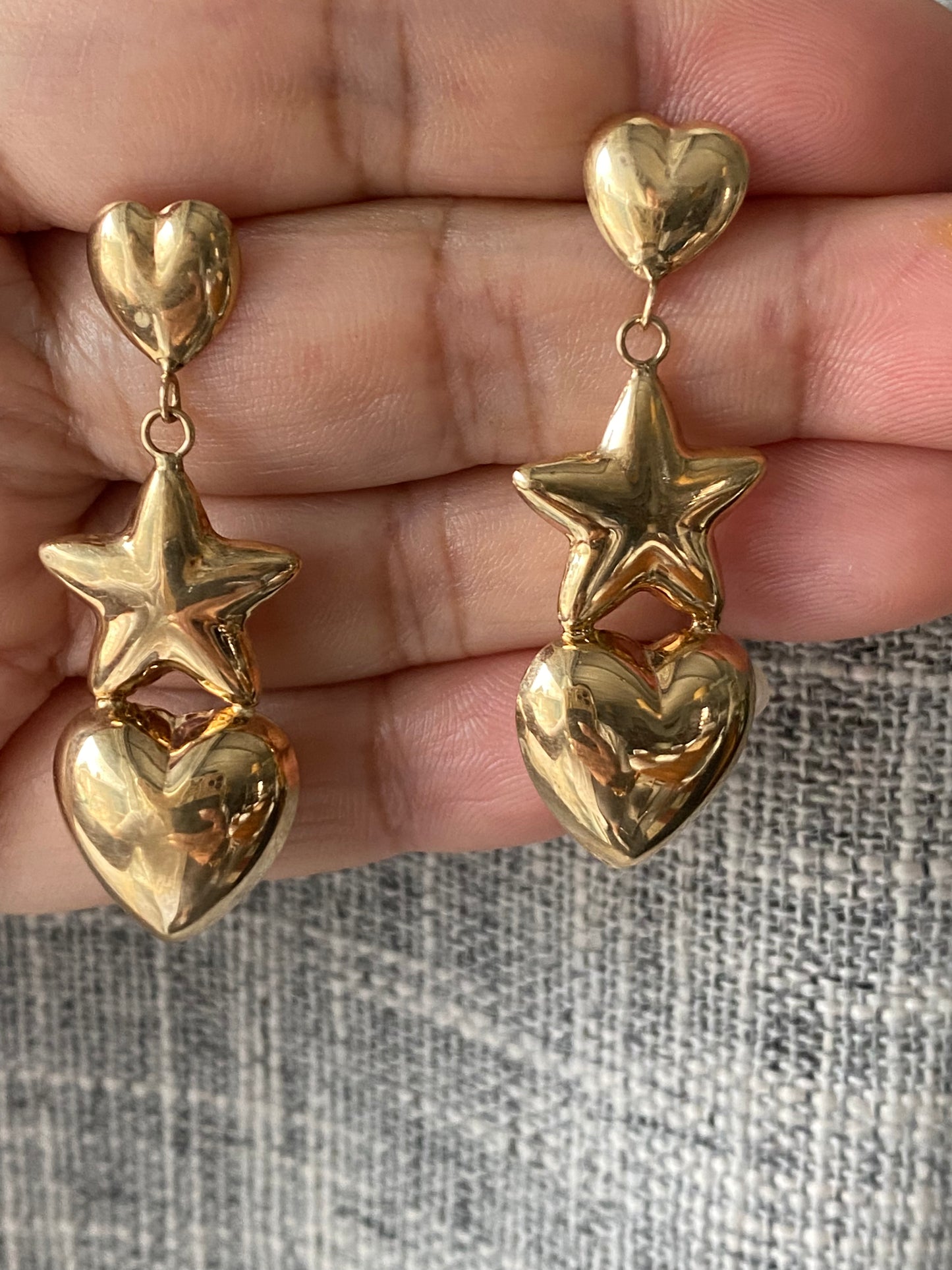 14k Puffy Star & Heart Dangles