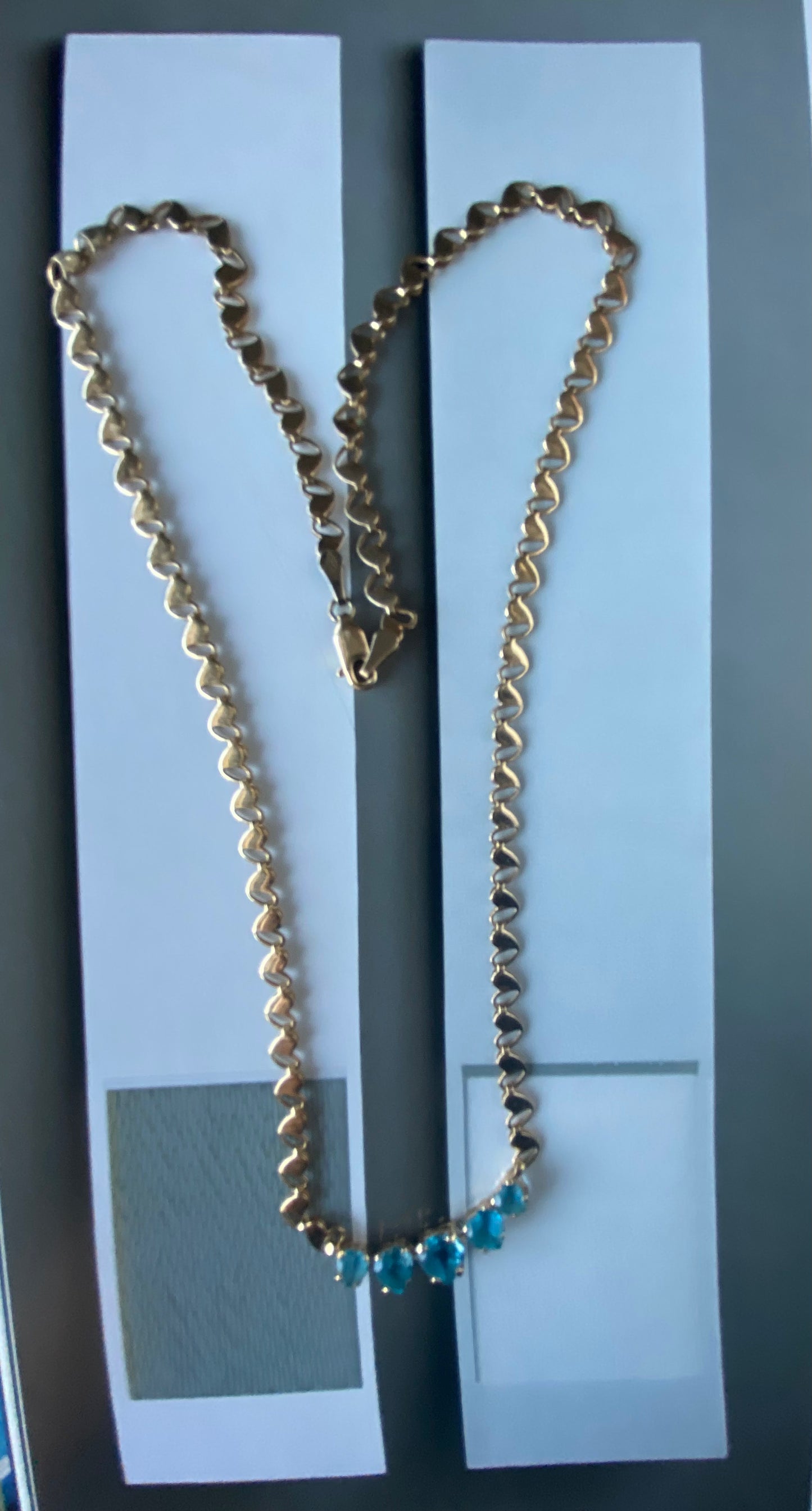 14k Blue Topaz Heart Link Necklace