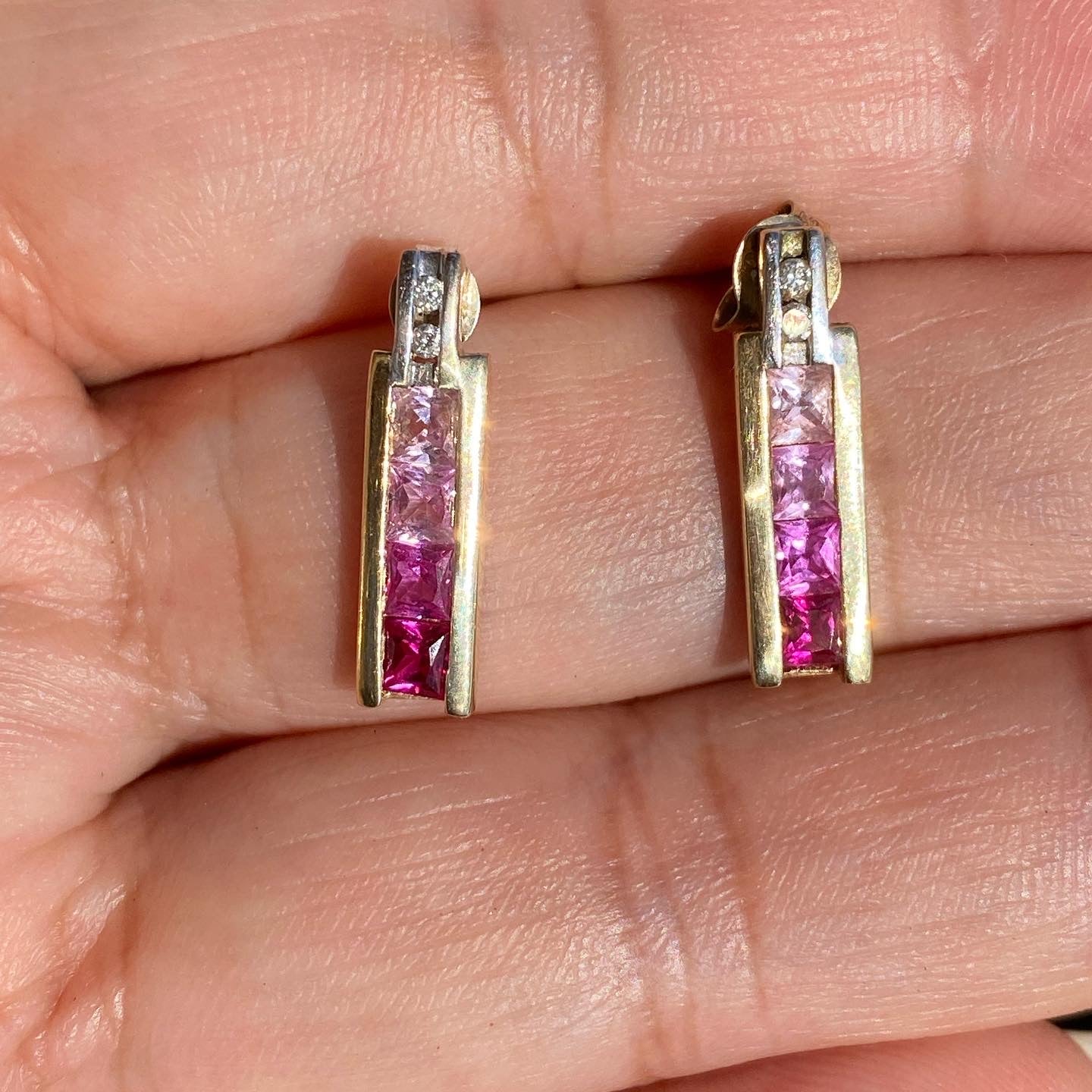 10k Pink Sapphire & Diamonds Earrings and Pendant with Box Chain