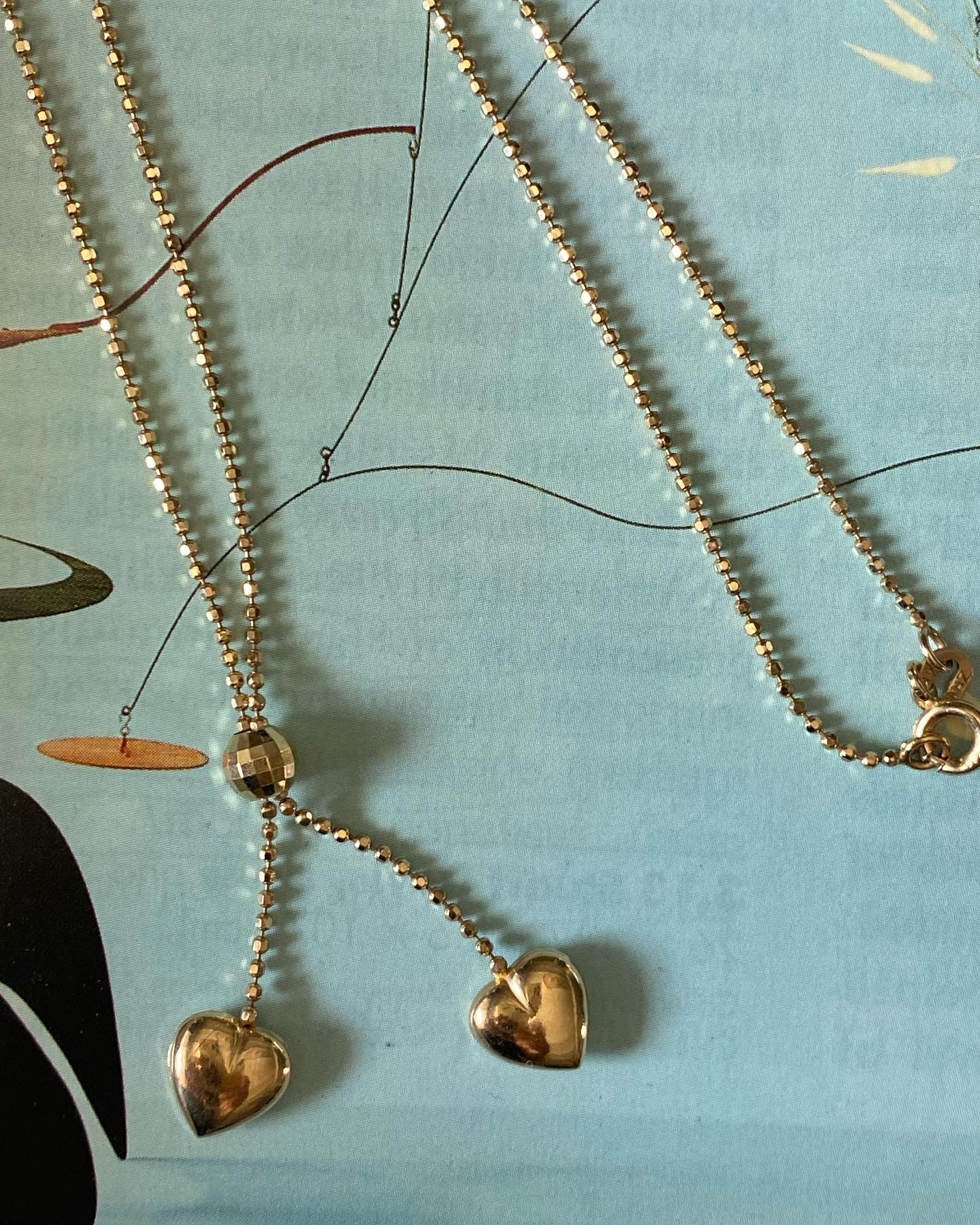 14k Faceted Bead Ball Heart Lariat