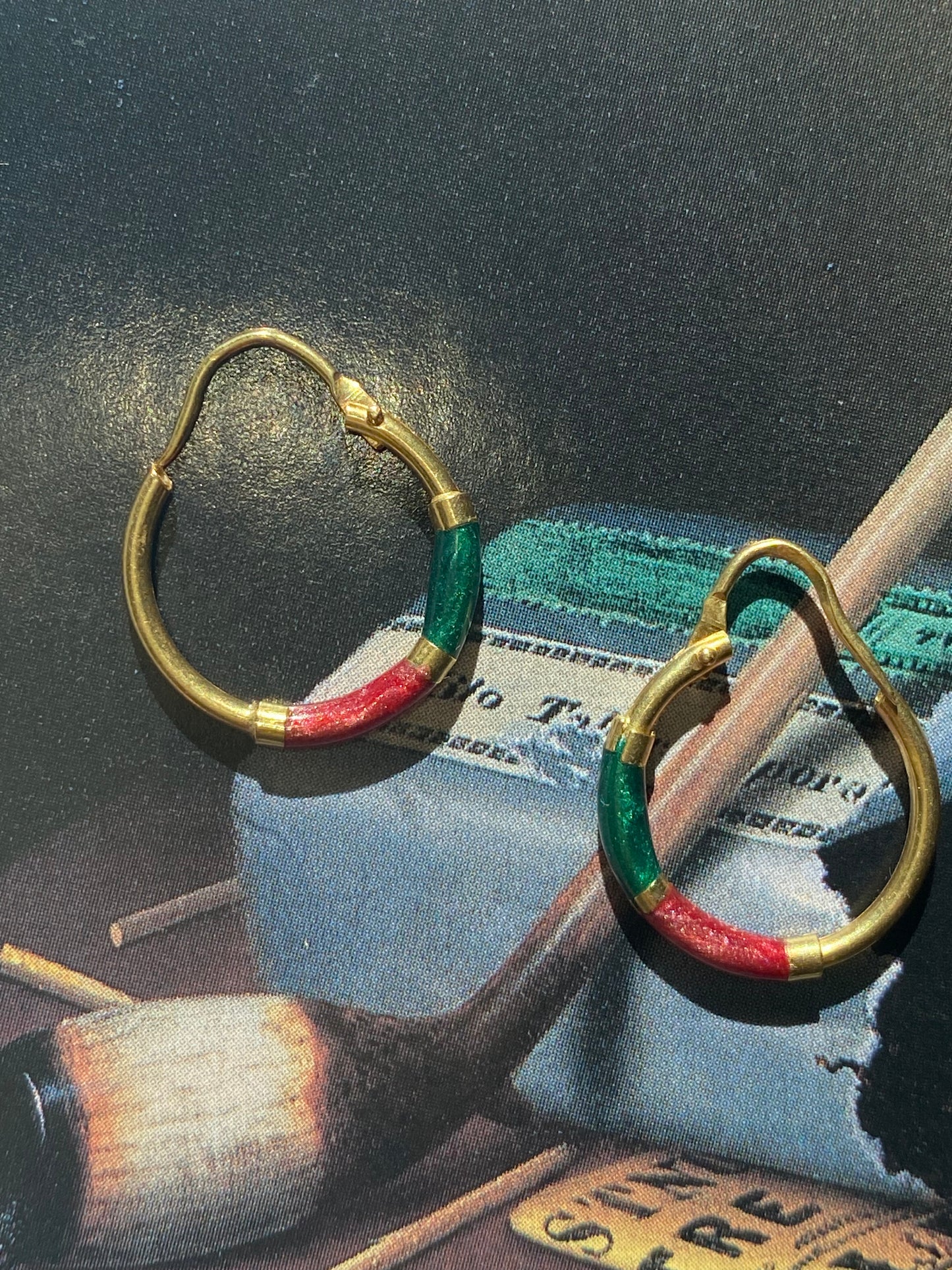 18k Magenta and Green Enamel Hoops