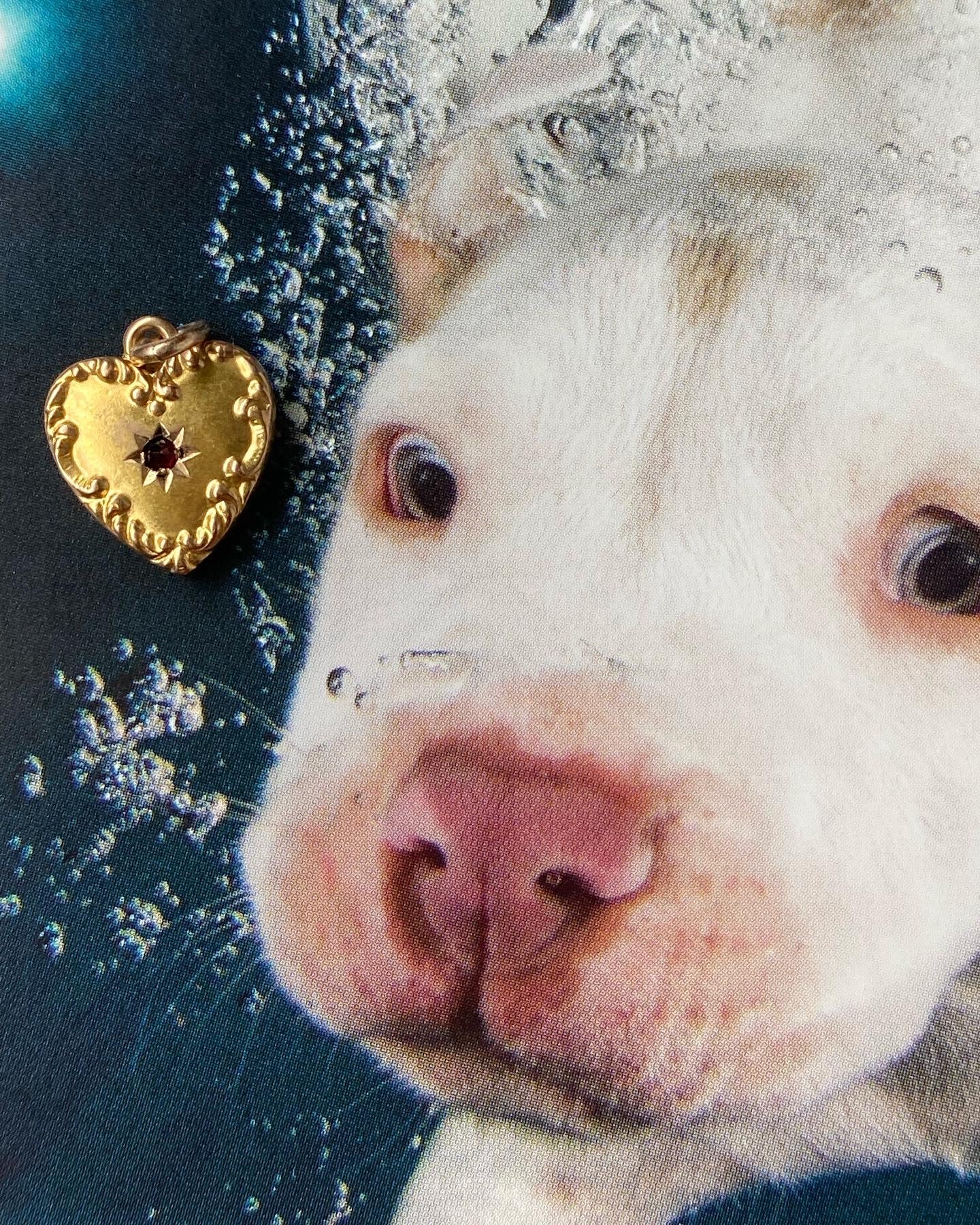 14k Puffy Garnet Heart