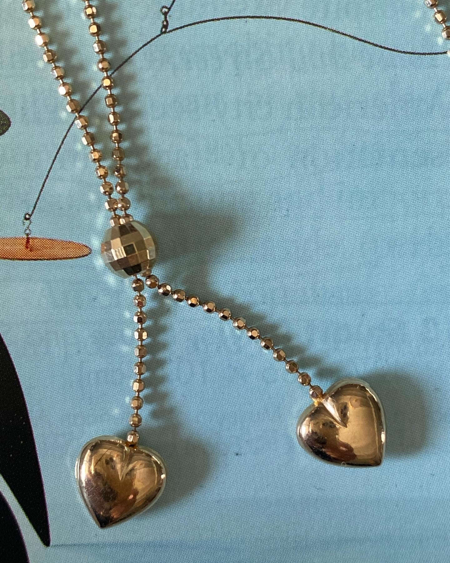14k Faceted Bead Ball Heart Lariat