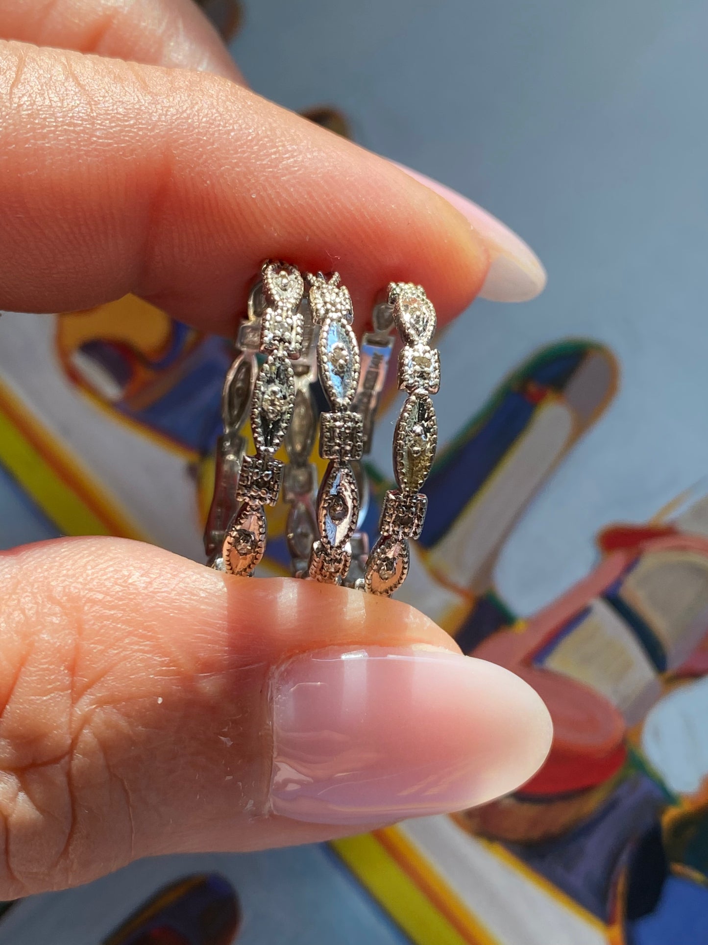 14k WG Art Deco Diamond Stacking Bands