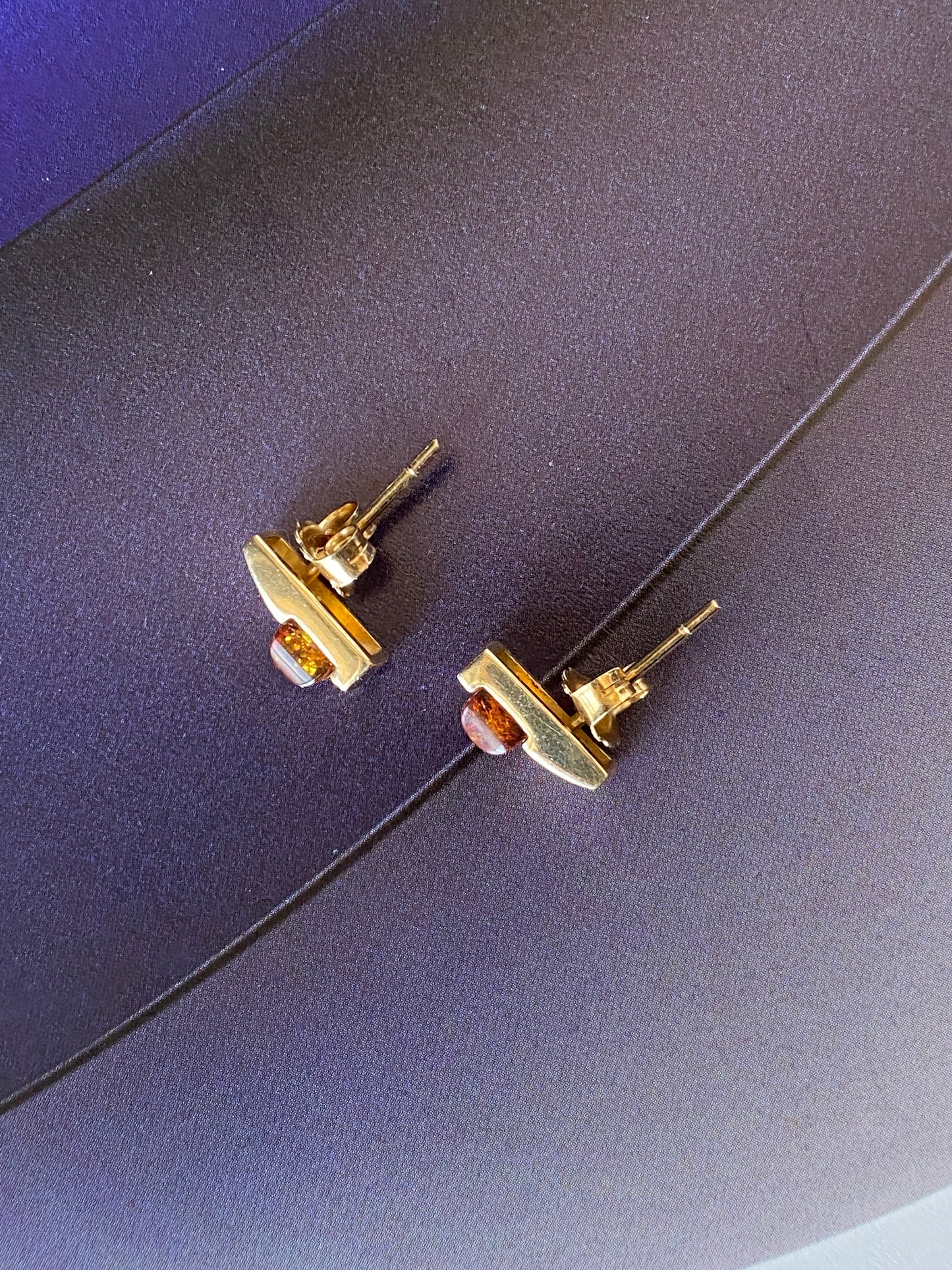 14k Square Amber/Citrine Stud Earrings