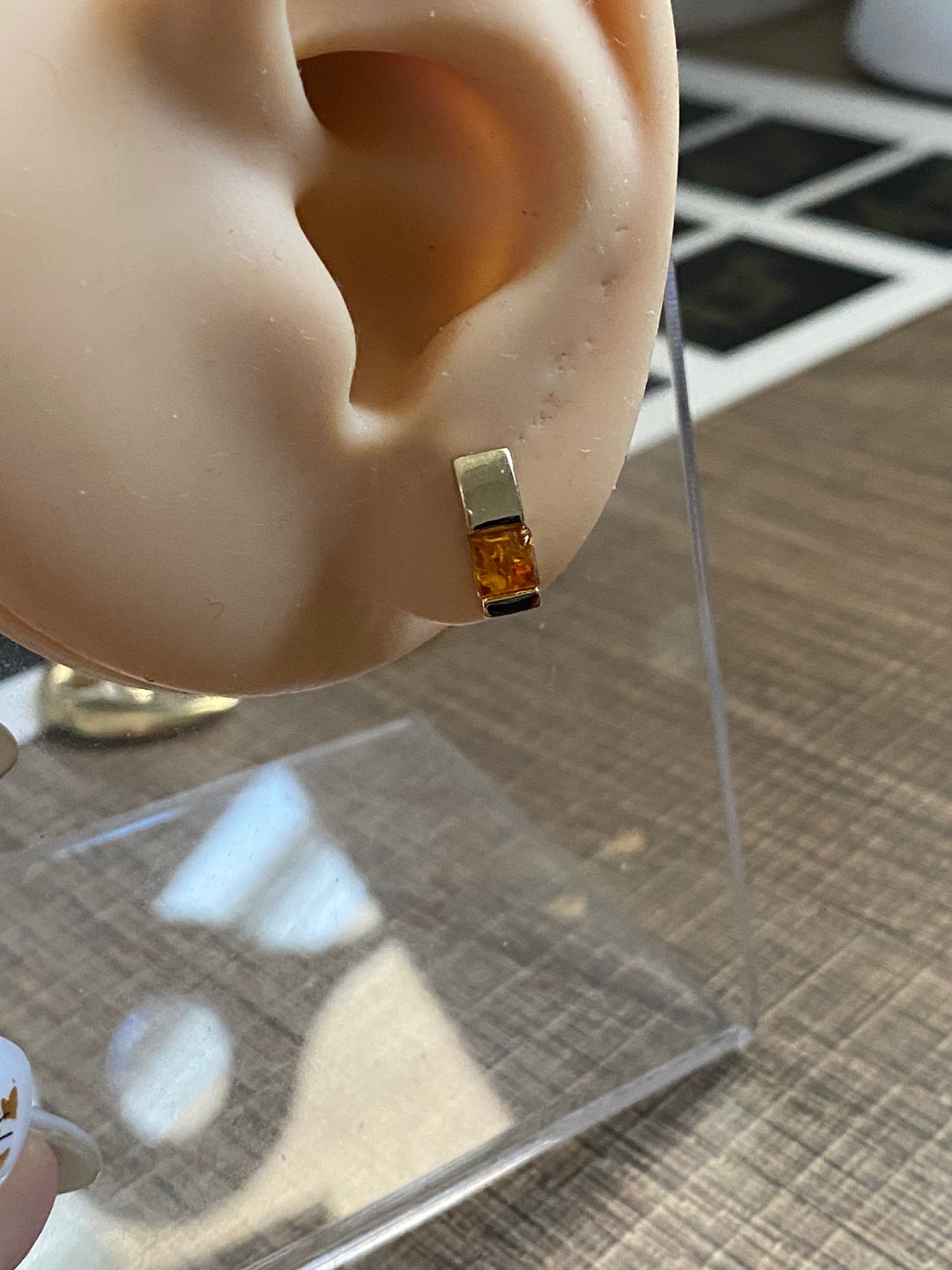 14k Square Amber/Citrine Stud Earrings