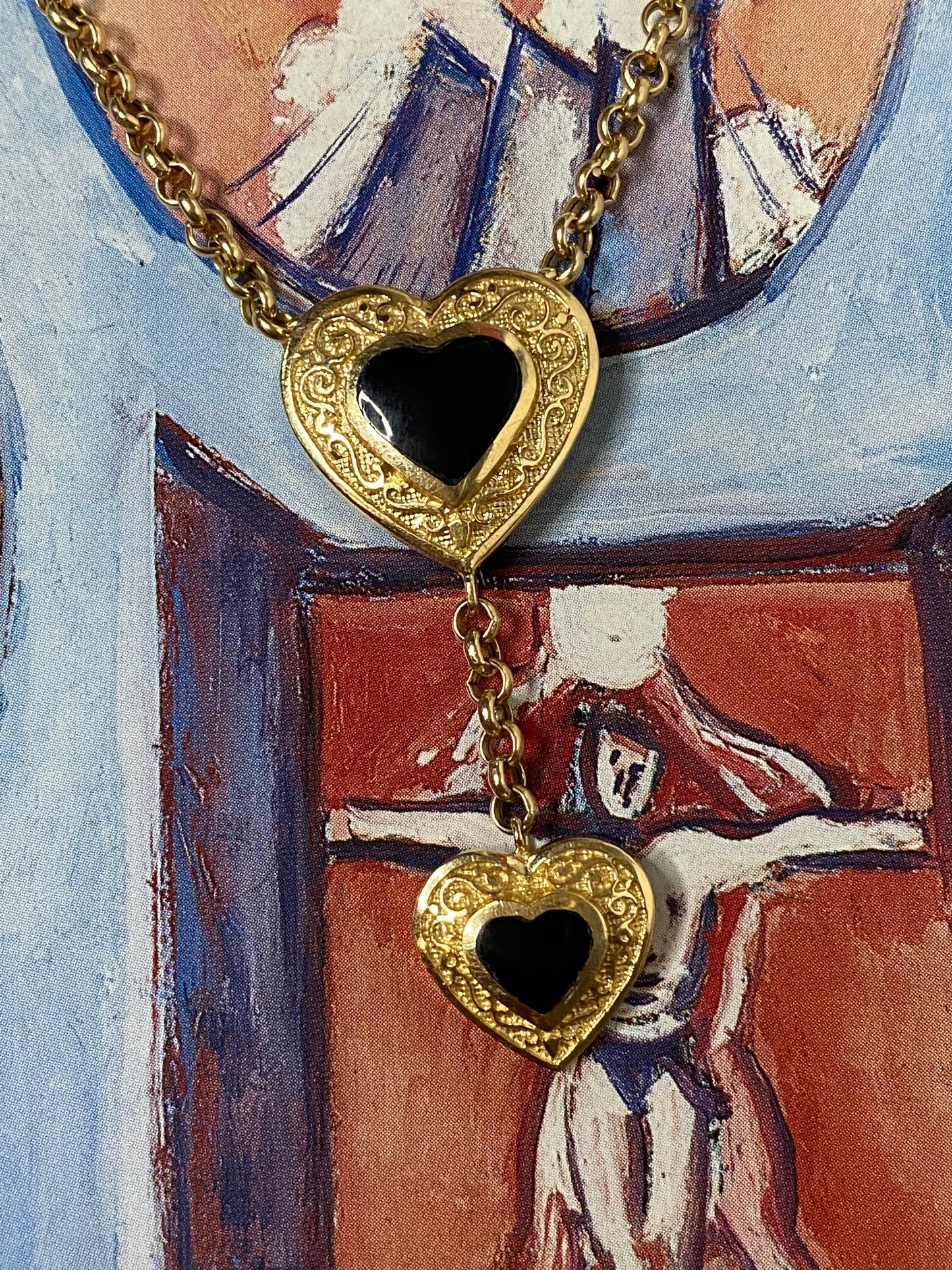 14k Onyx Double Heart Dangle