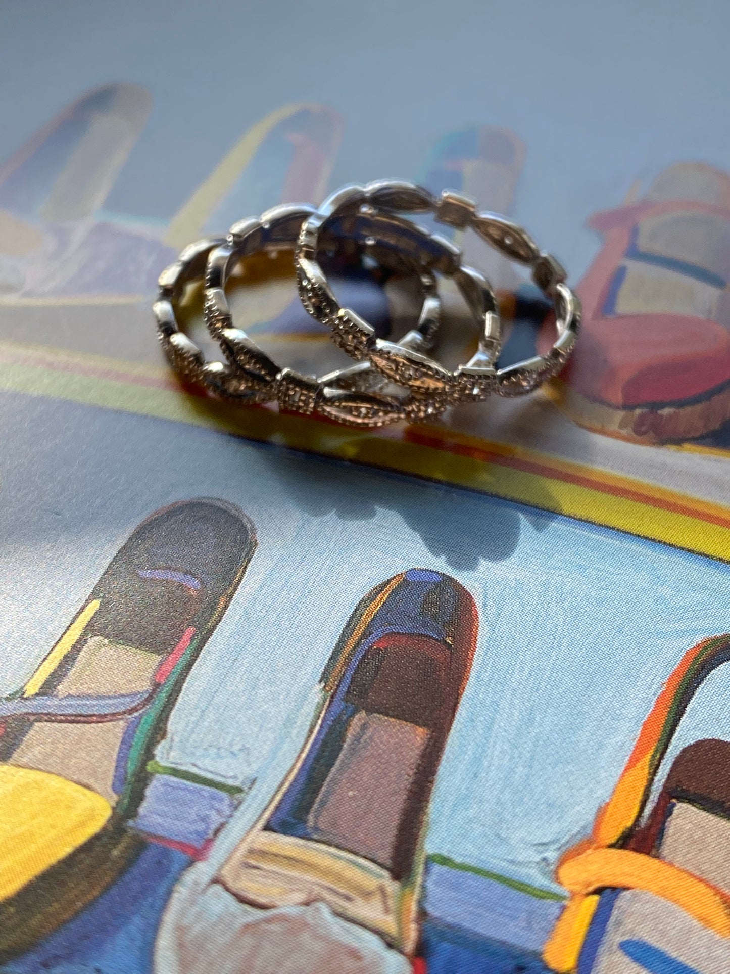 14k WG Art Deco Diamond Stacking Bands
