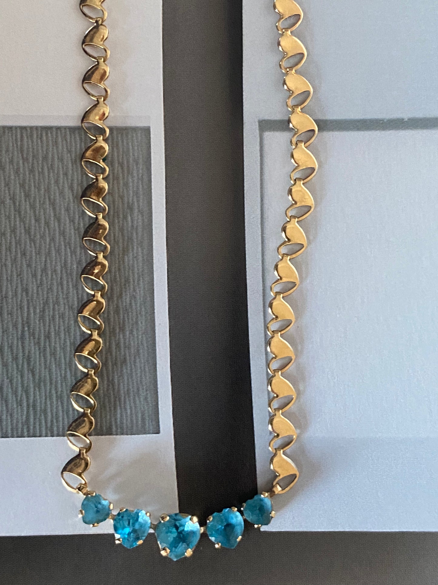 14k Blue Topaz Heart Link Necklace