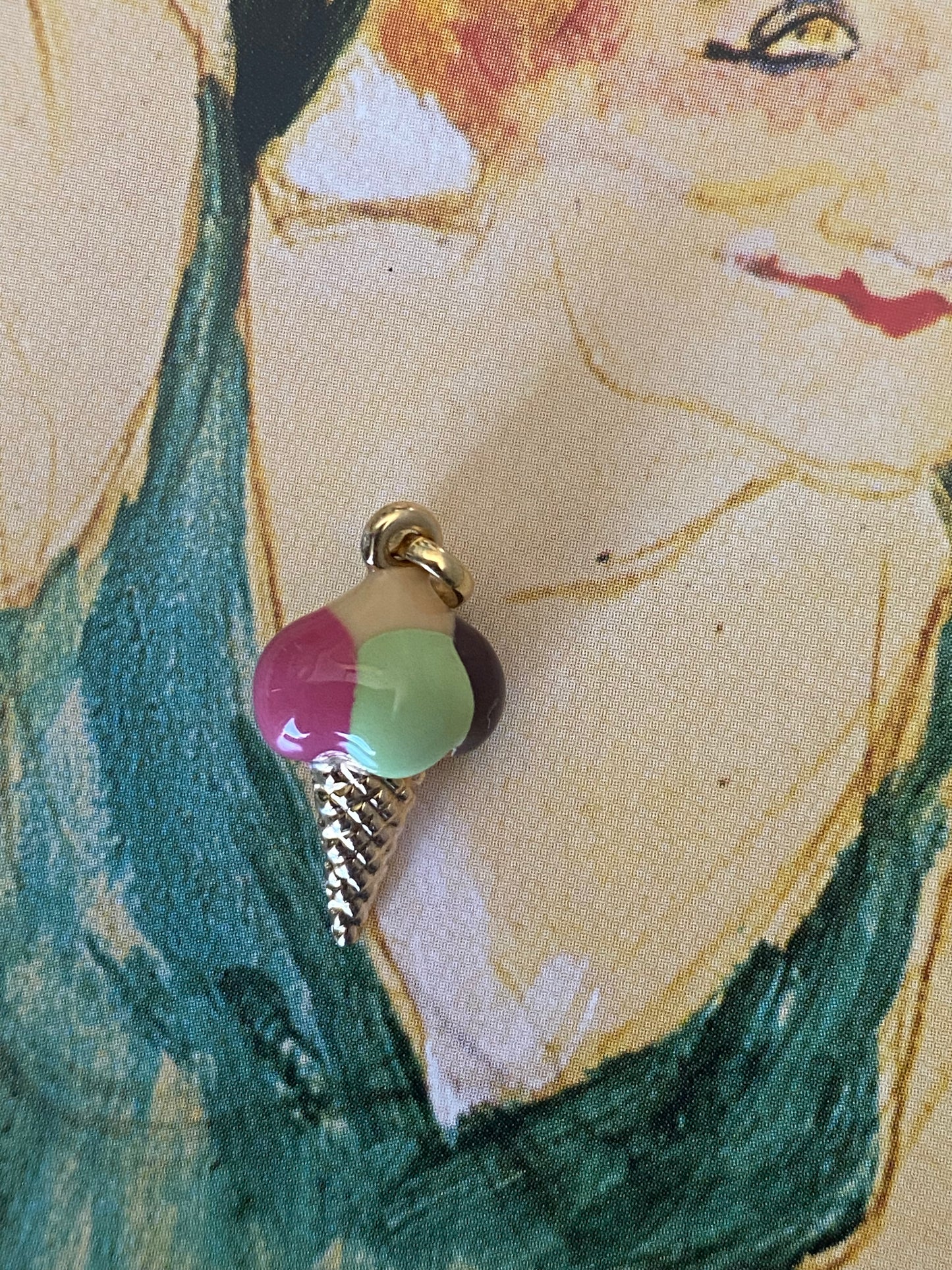14k RARE Enamel Ice Cream Charm