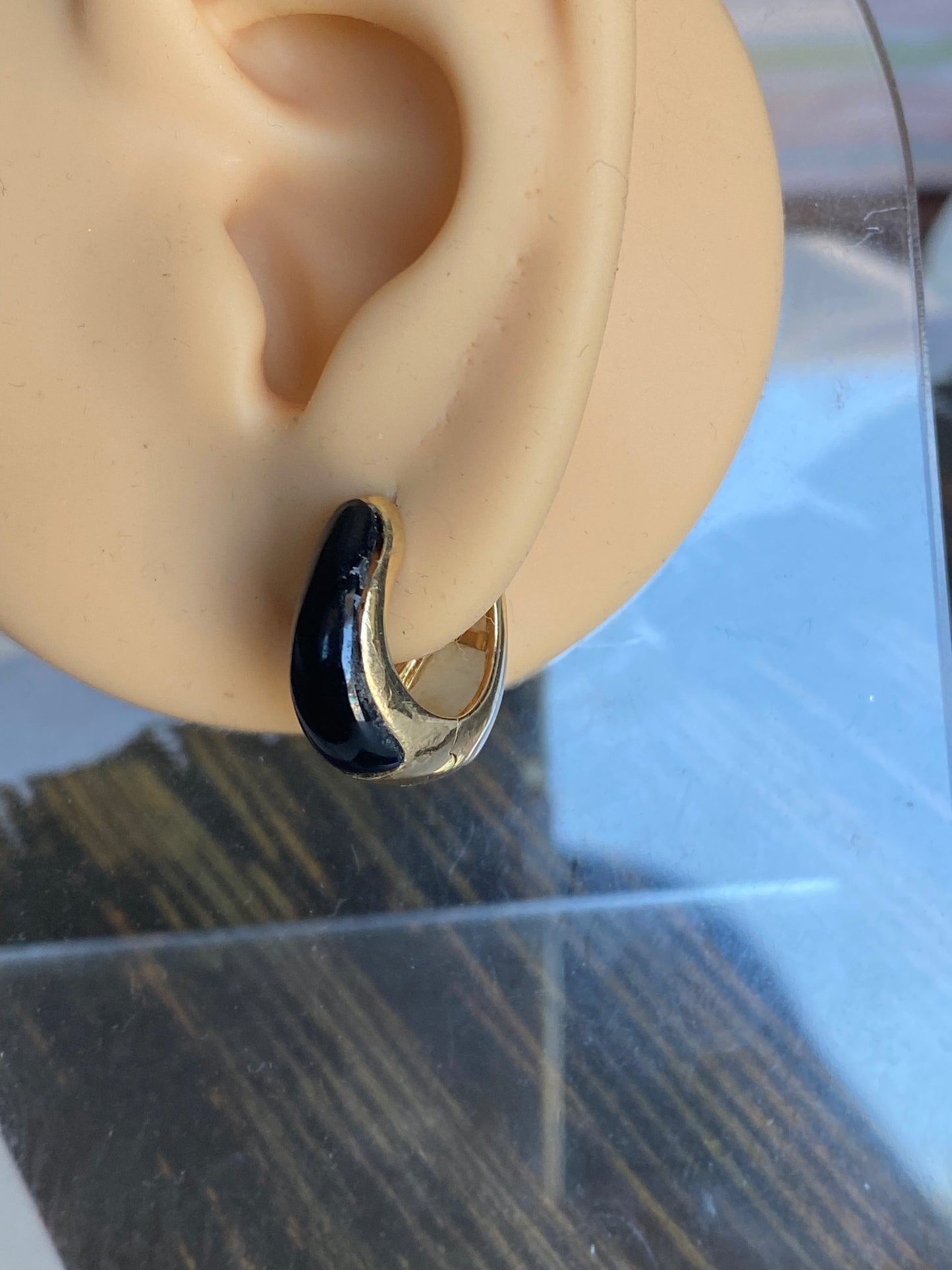 14k Onyx and Mother of Pearl Huggies