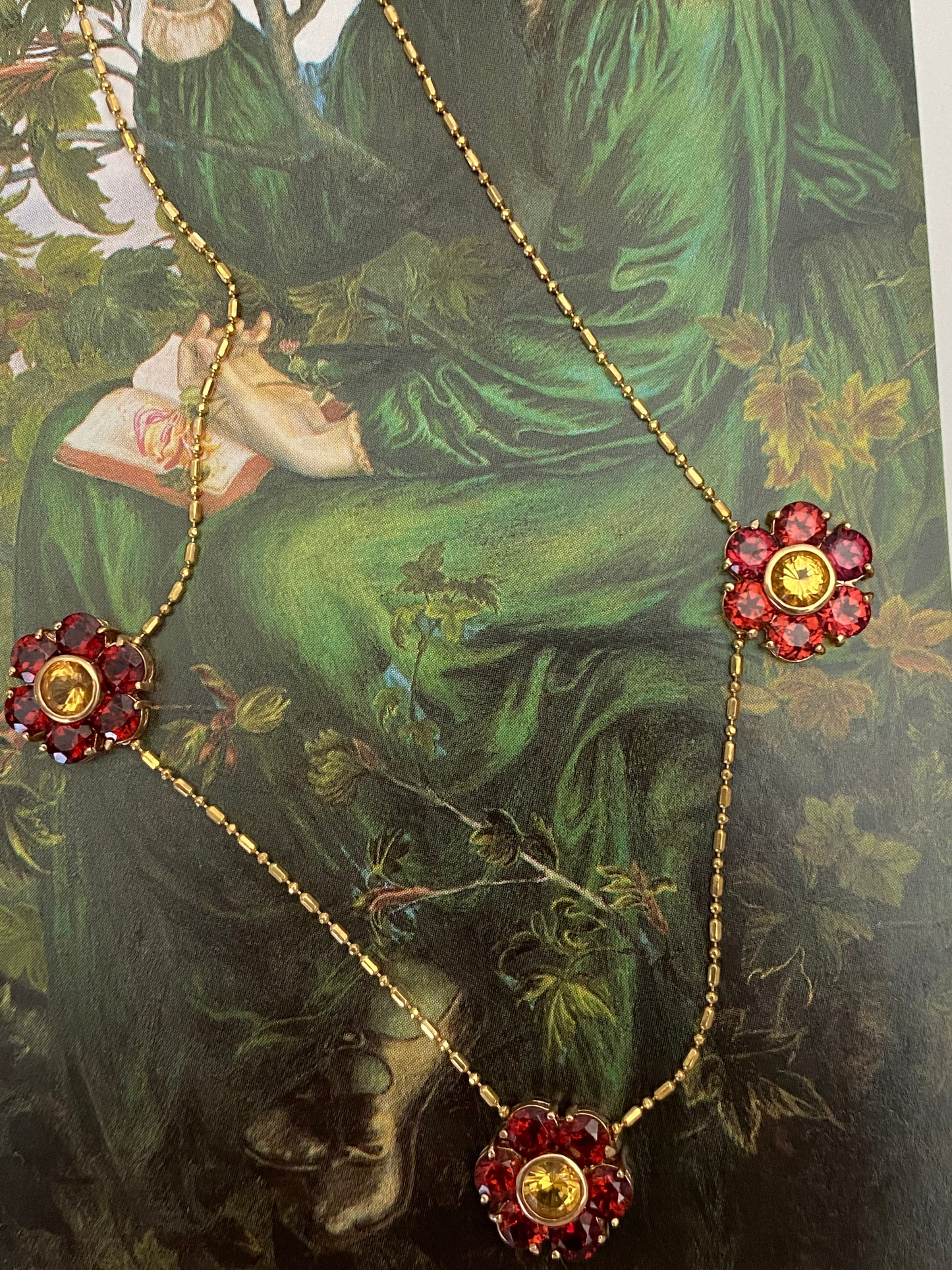 14k Garnet and Citrine Flower Necklace