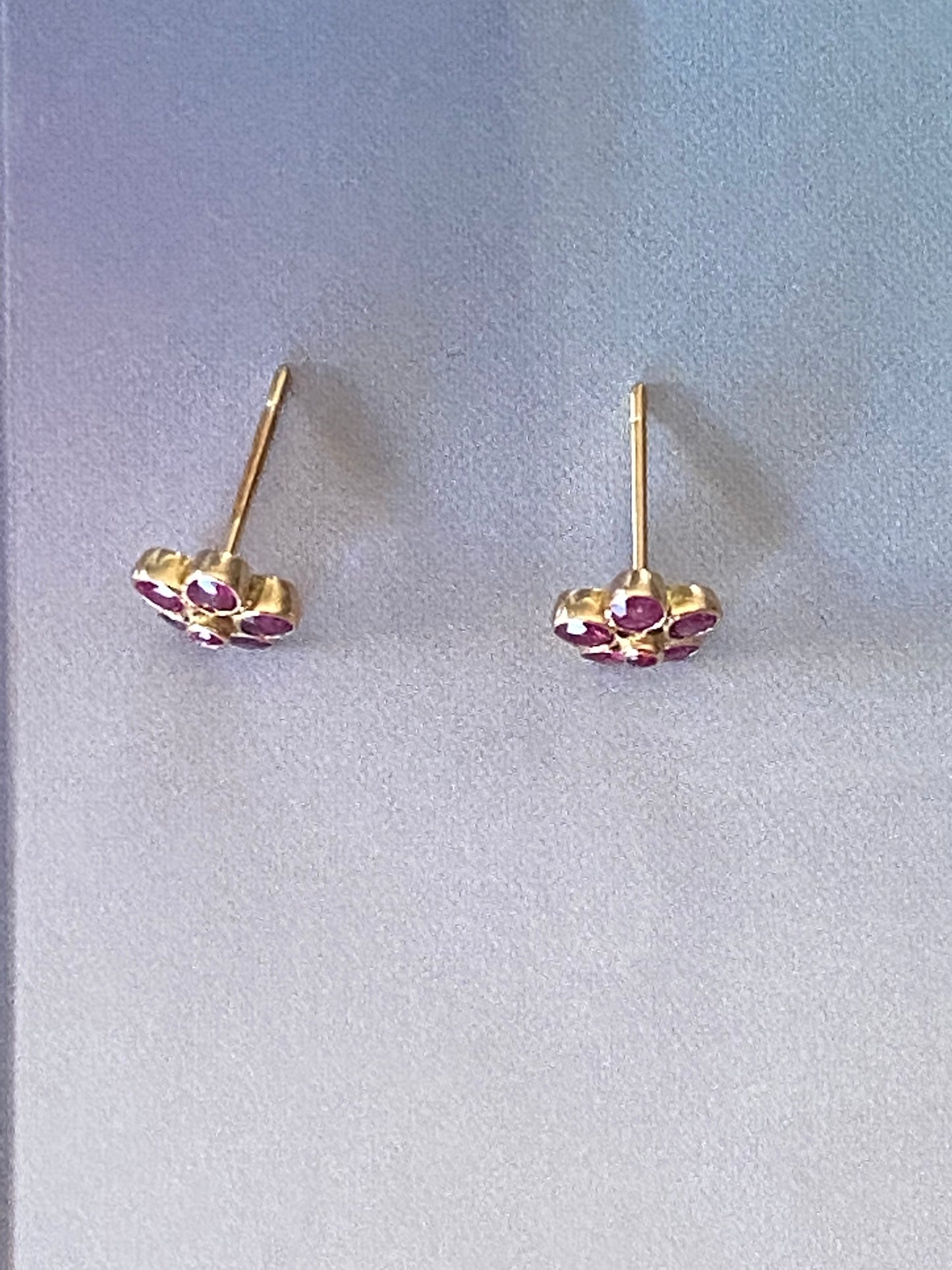 14k Ruby Flower Studs