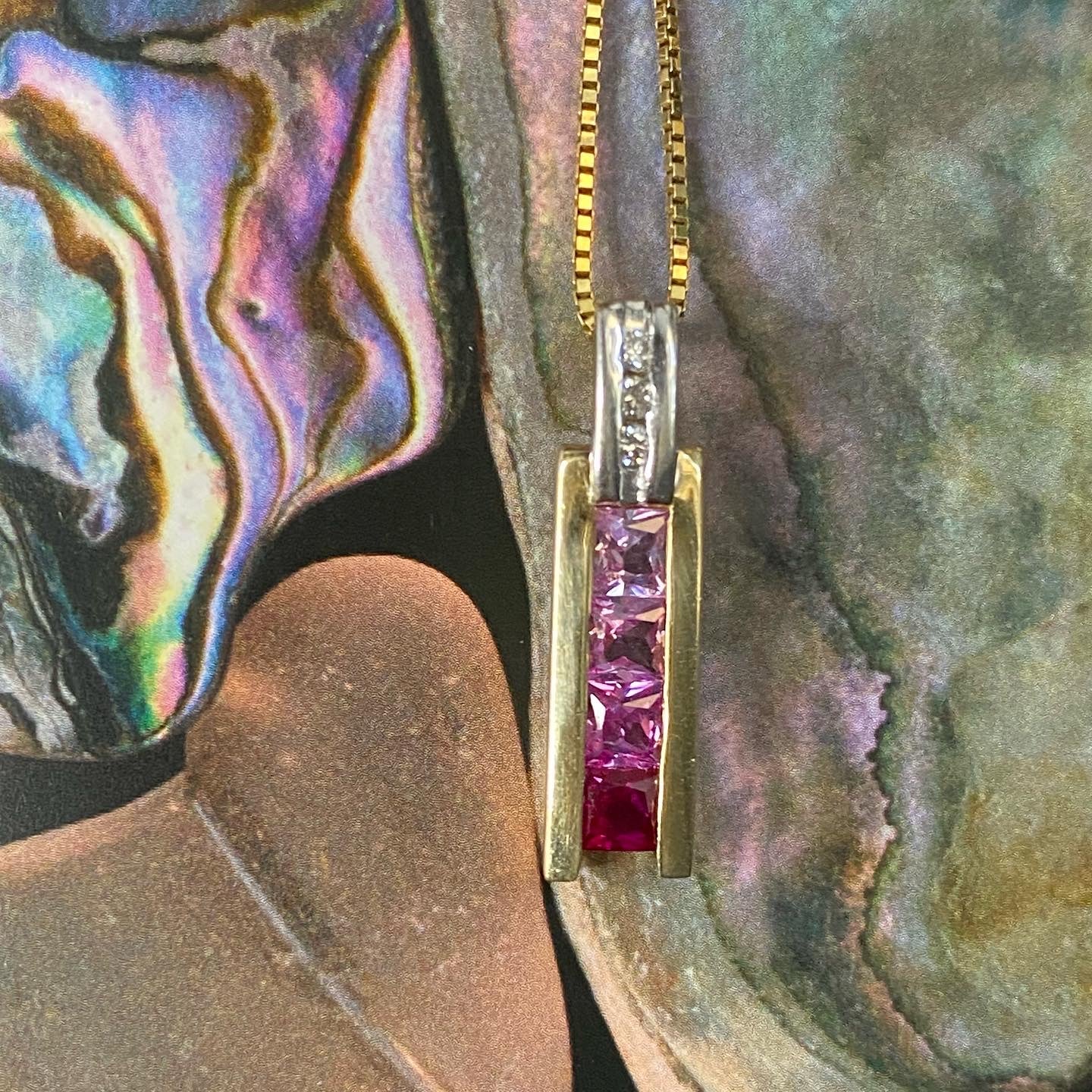 10k Pink Sapphire & Diamonds Earrings and Pendant with Box Chain