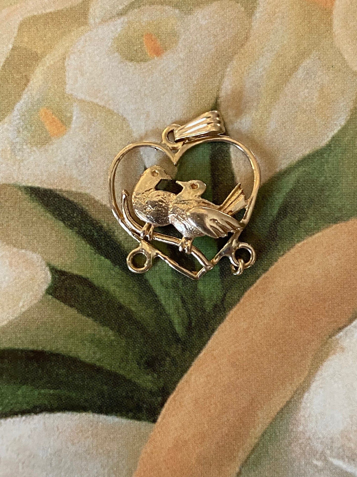 14k Heart with Birds Charm