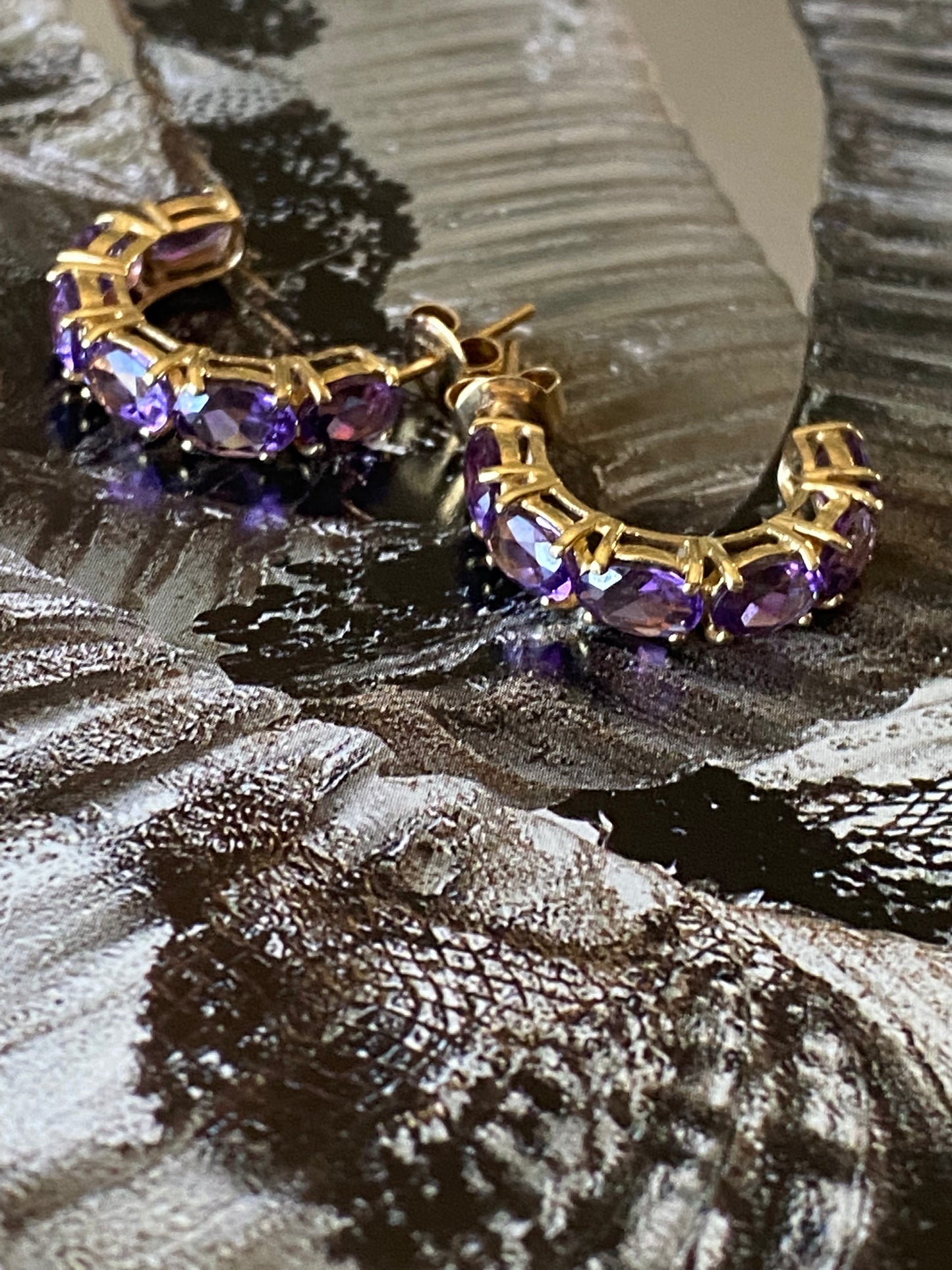 14k Amethyst Half Hoop Earrings