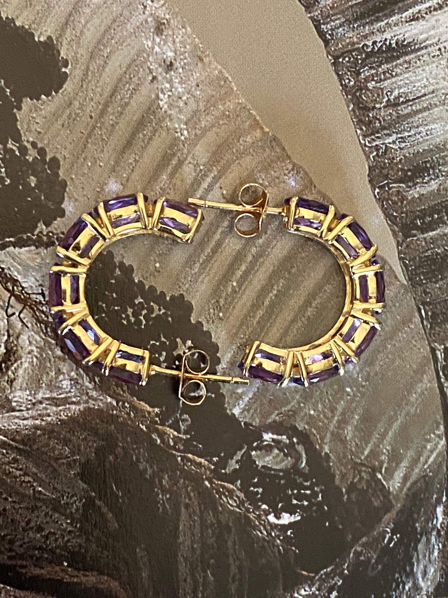 14k Amethyst Half Hoop Earrings
