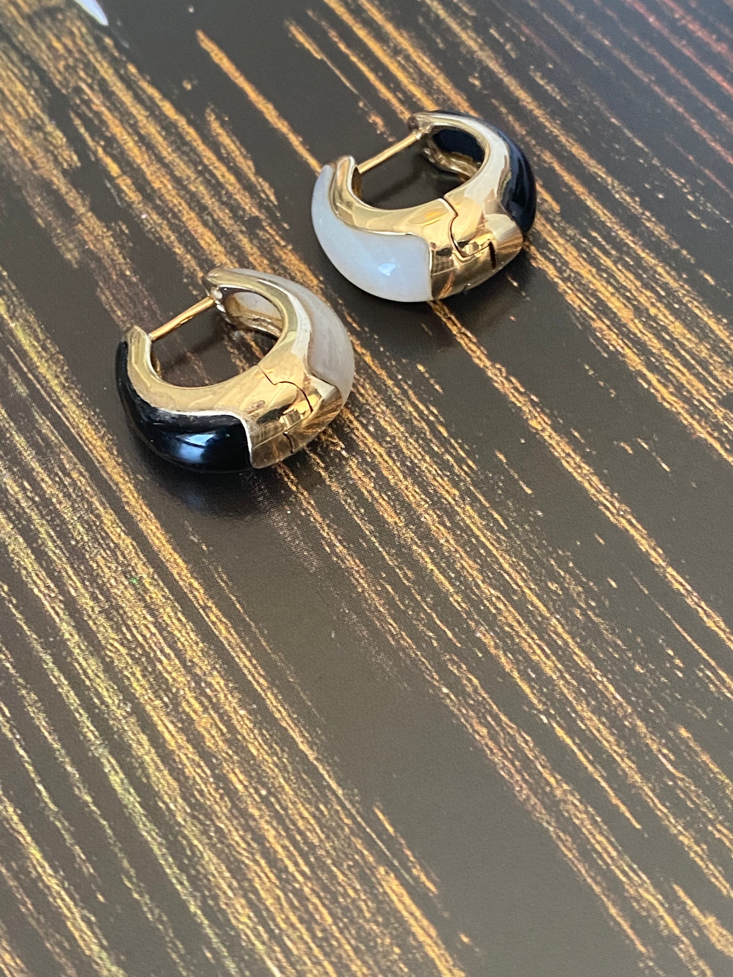 14k Onyx and Mother of Pearl Huggies