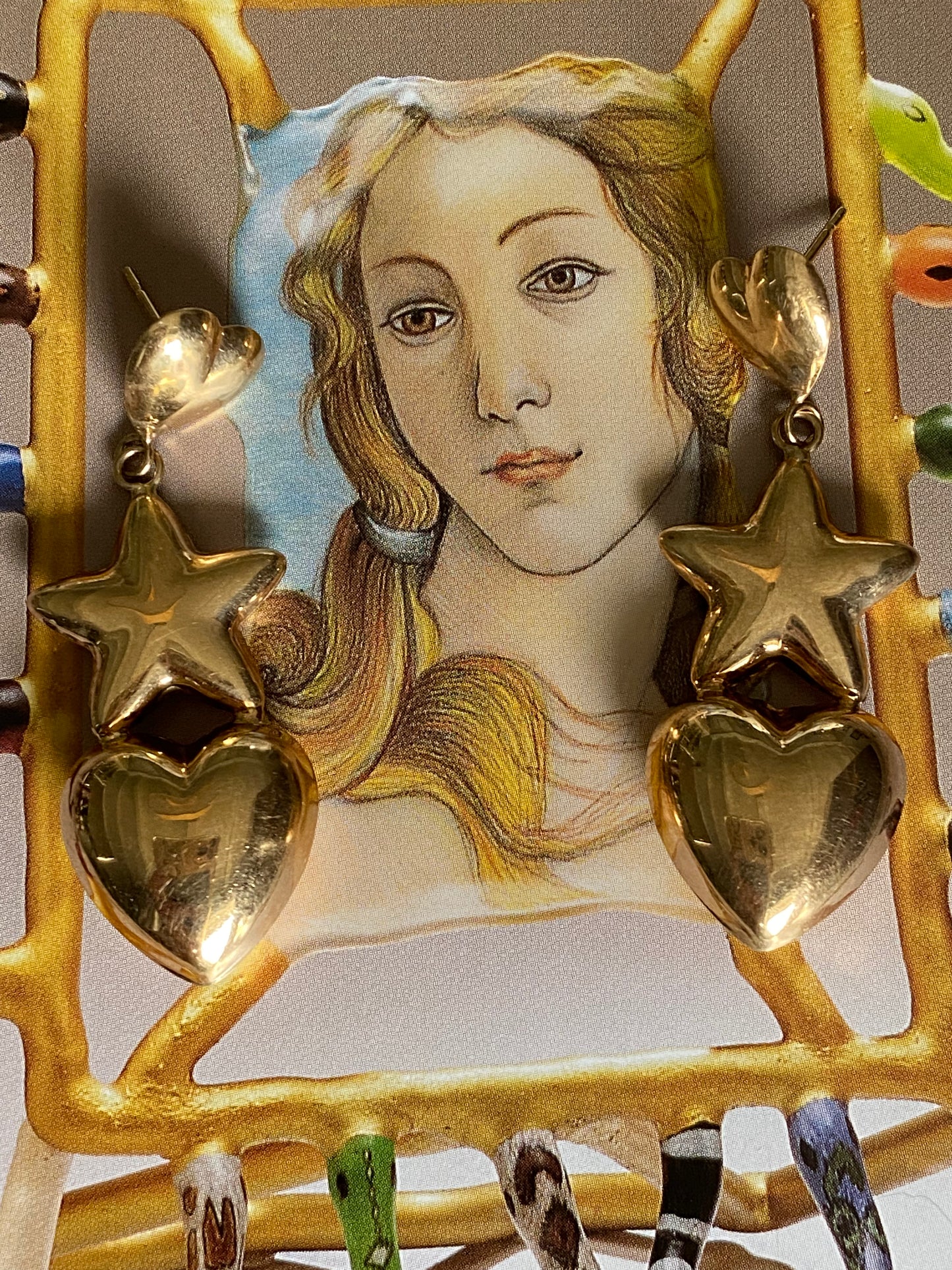 14k Puffy Star & Heart Dangles