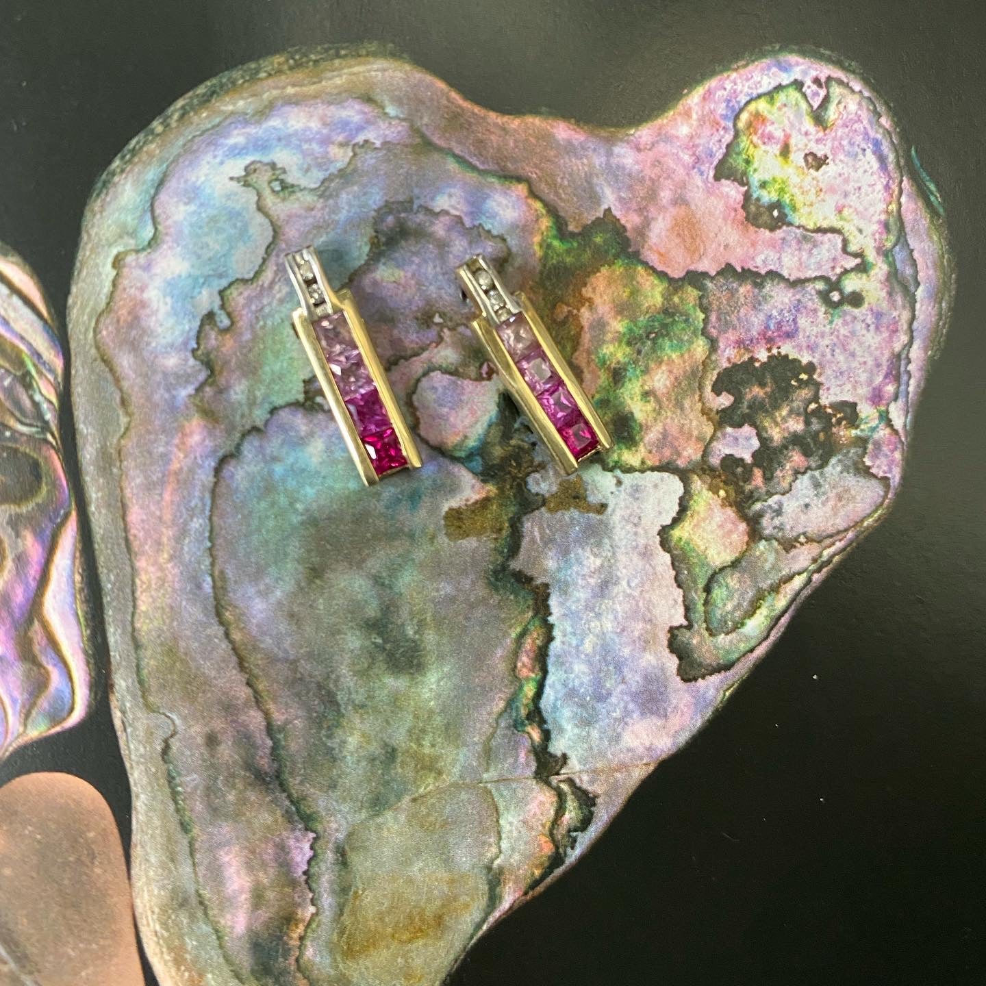 10k Pink Sapphire & Diamonds Earrings and Pendant with Box Chain