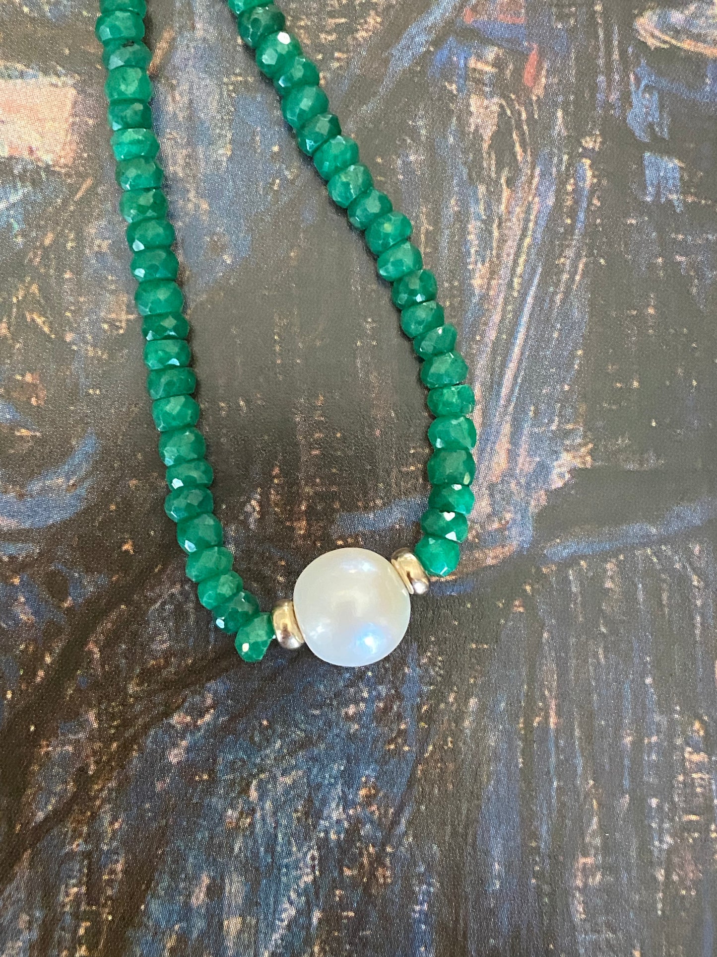 14k Emerald Bead Necklace with Pearl