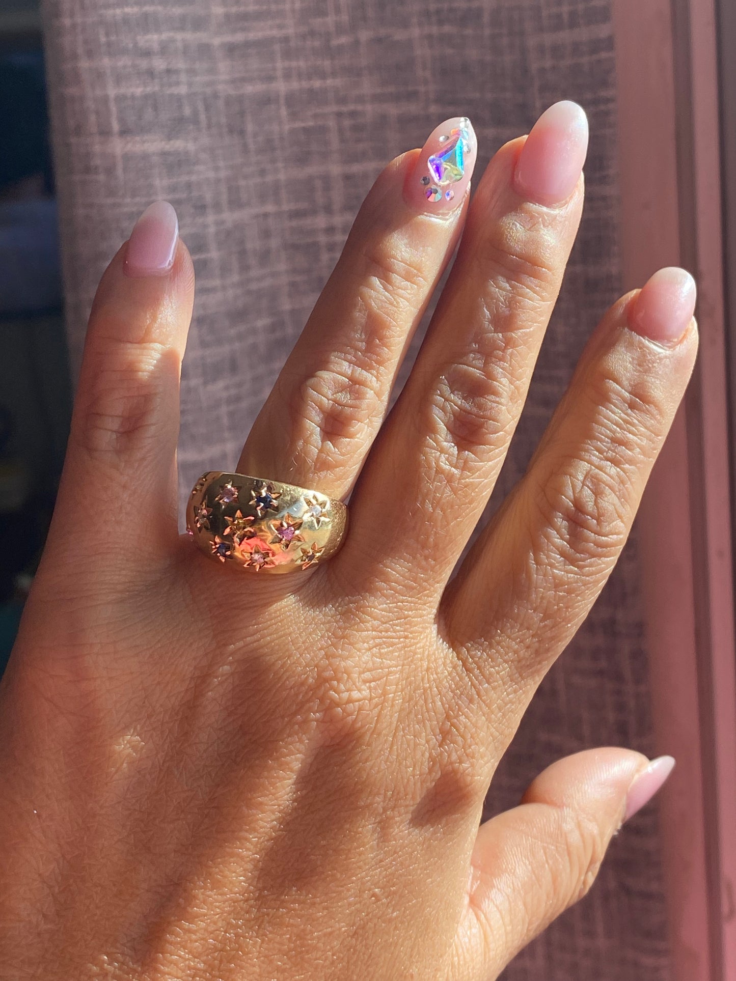 14k Multi-color Sapphire Dome Ring