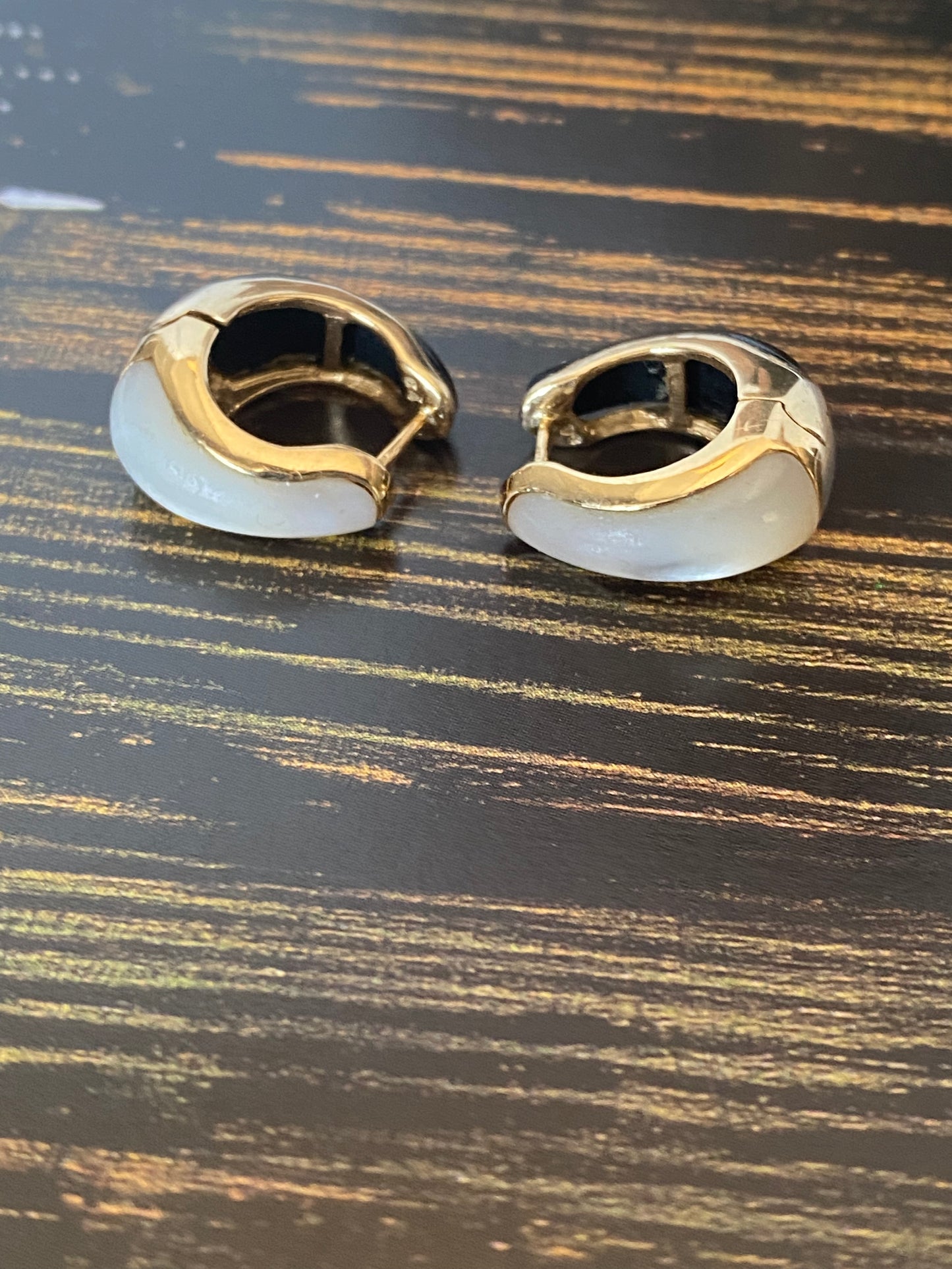 14k Onyx and Mother of Pearl Huggies