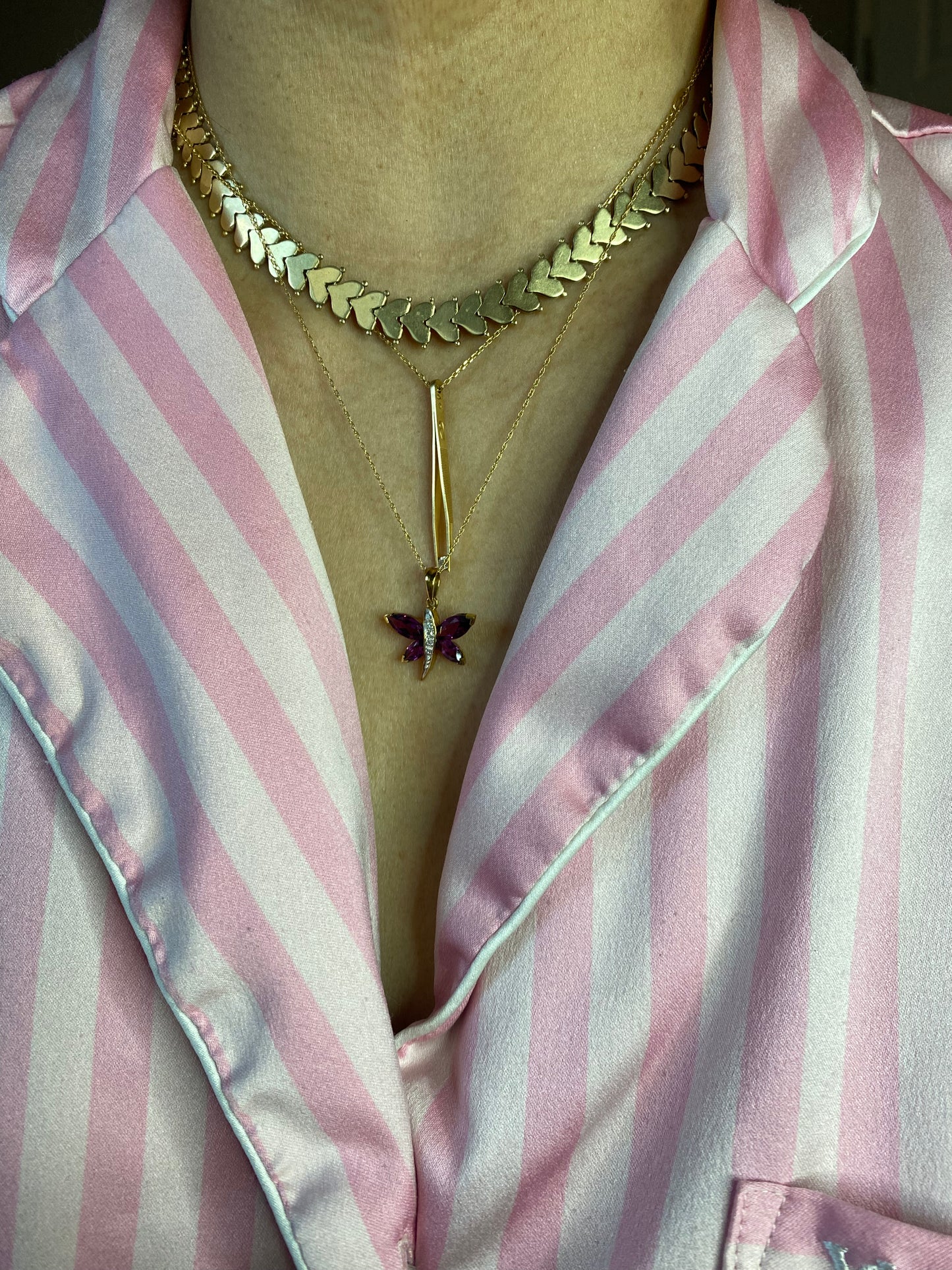 10k Rhodolite Garnet and Diamond Dragonfly on a Chain