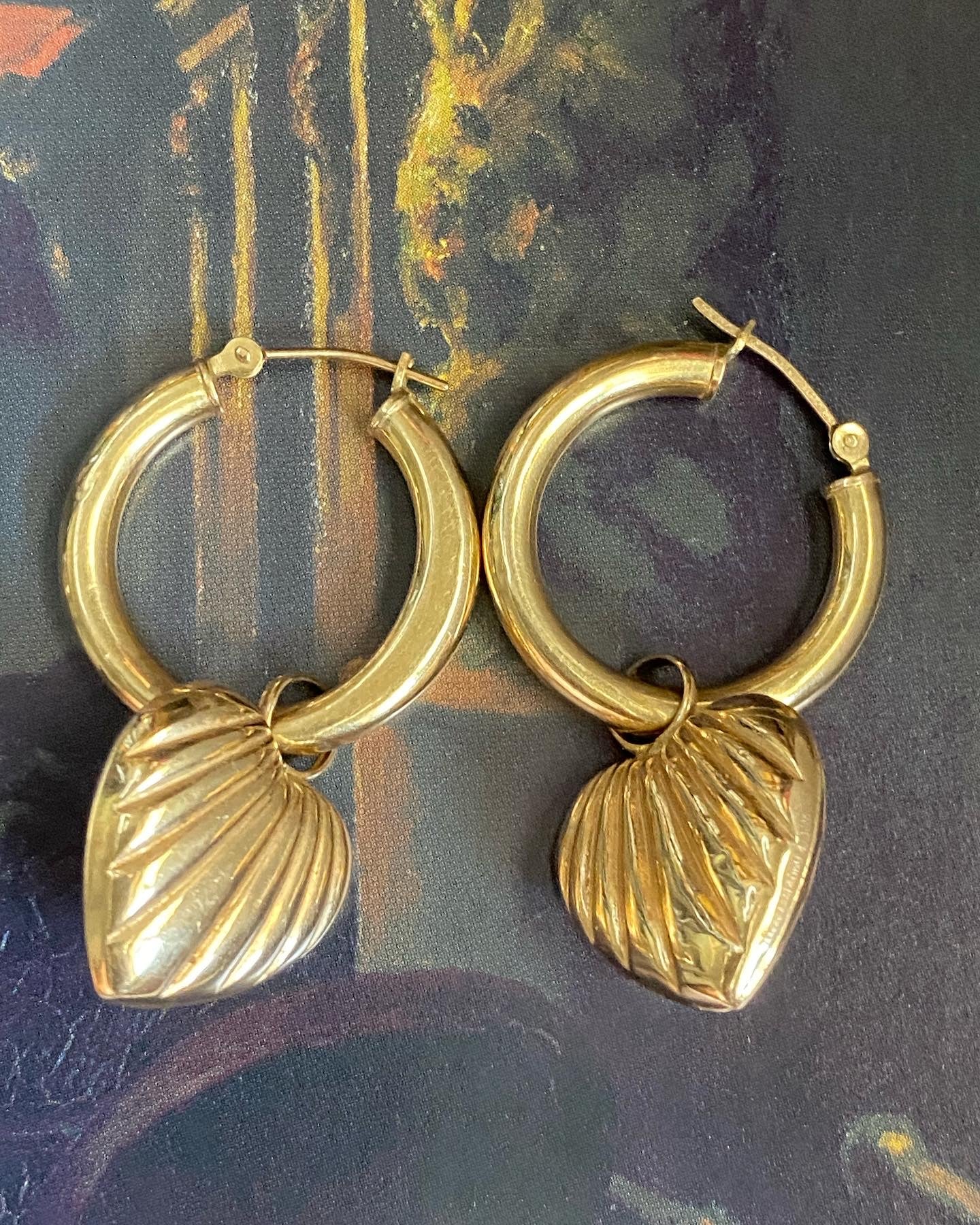 14k Hoops with Heart Charms