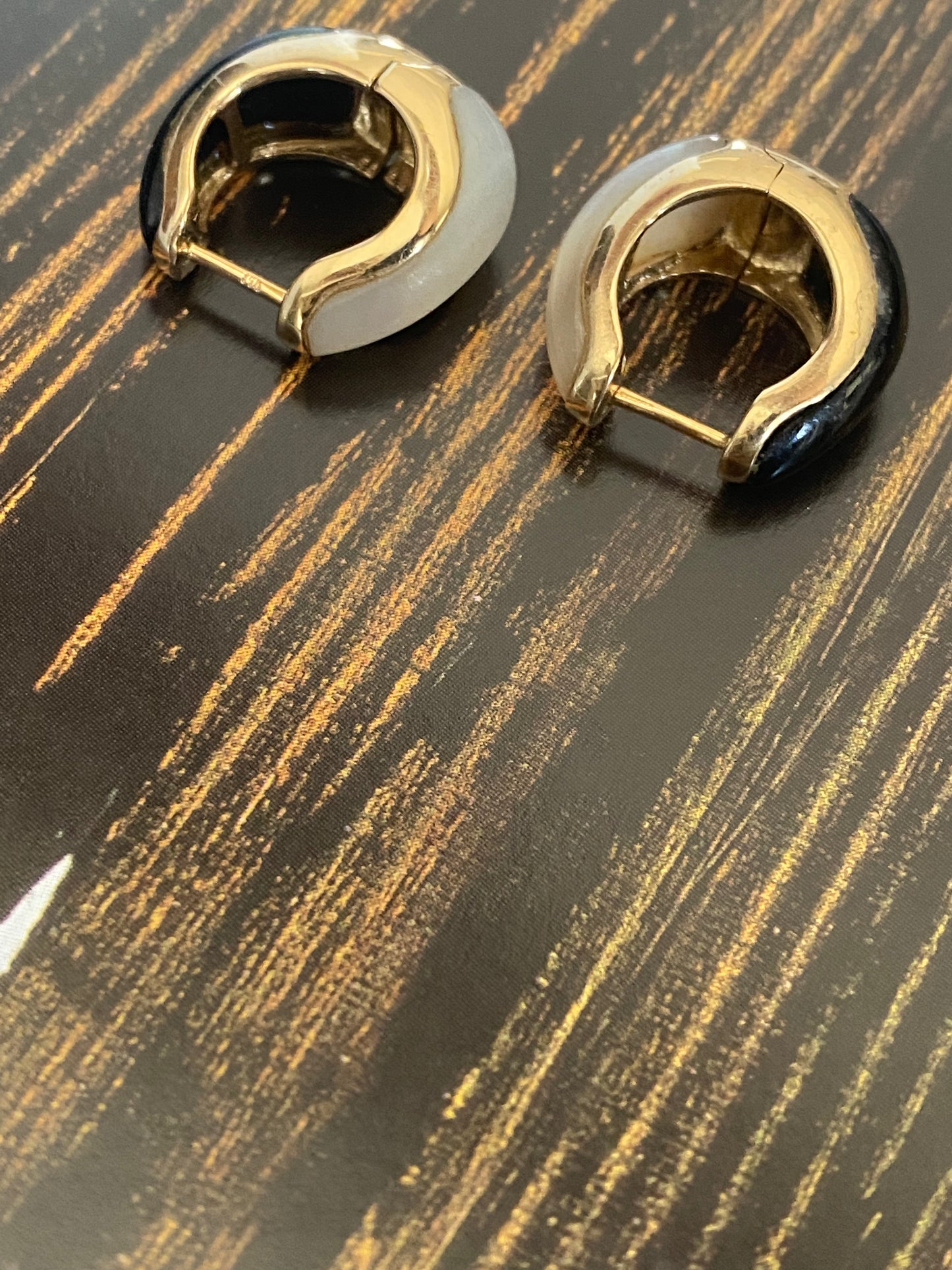 14k Onyx and Mother of Pearl Huggies