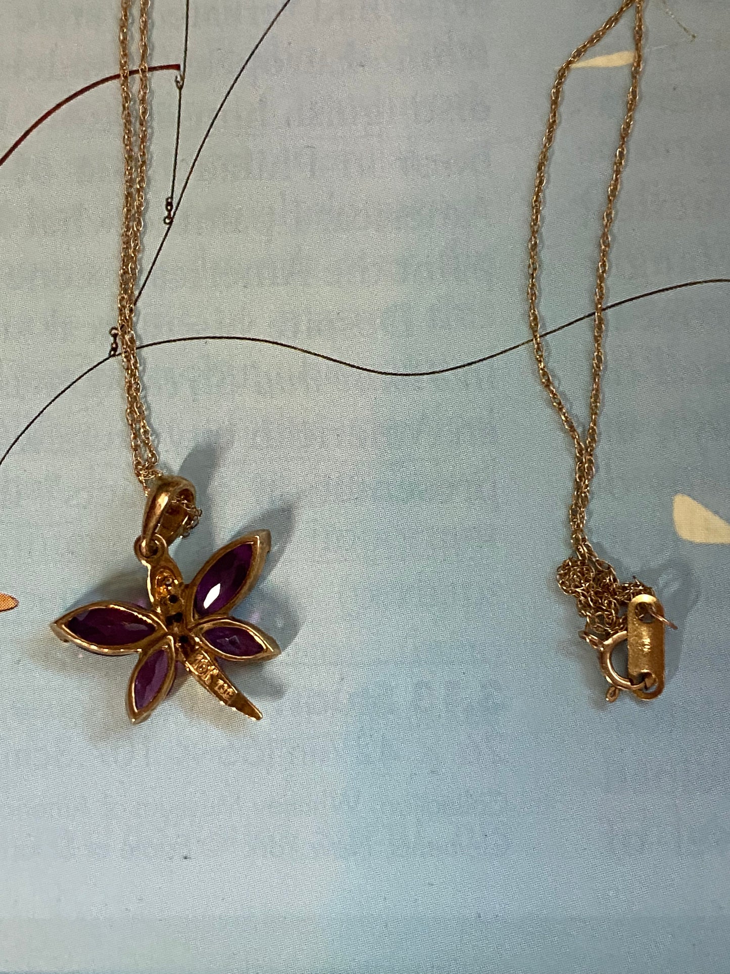 10k Rhodolite Garnet and Diamond Dragonfly on a Chain