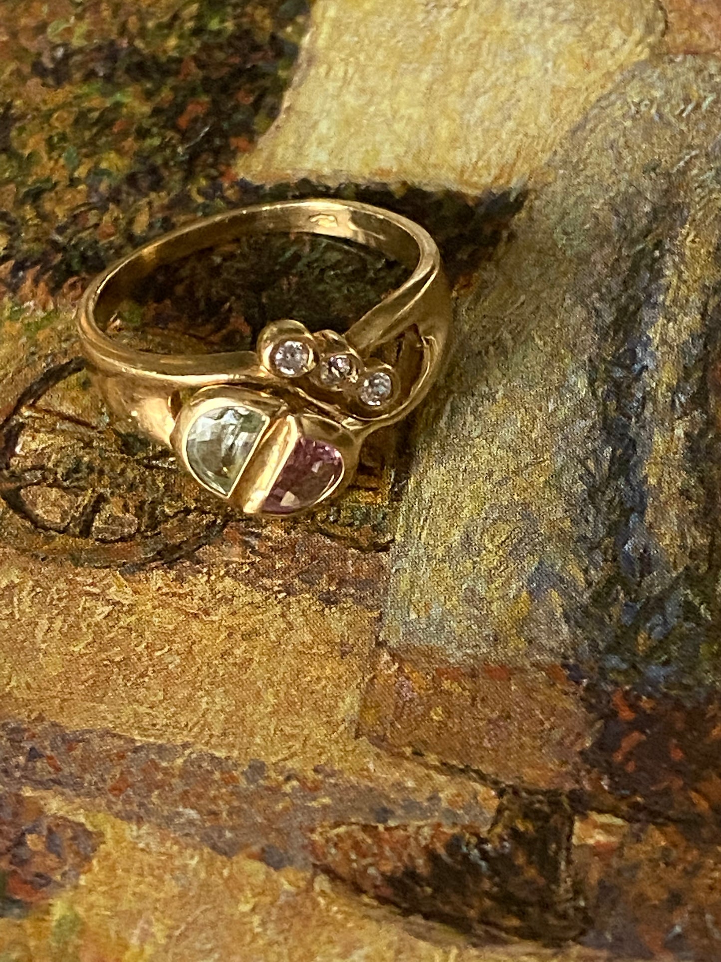 14k Aquamarine and Amethyst Half Moon Ring