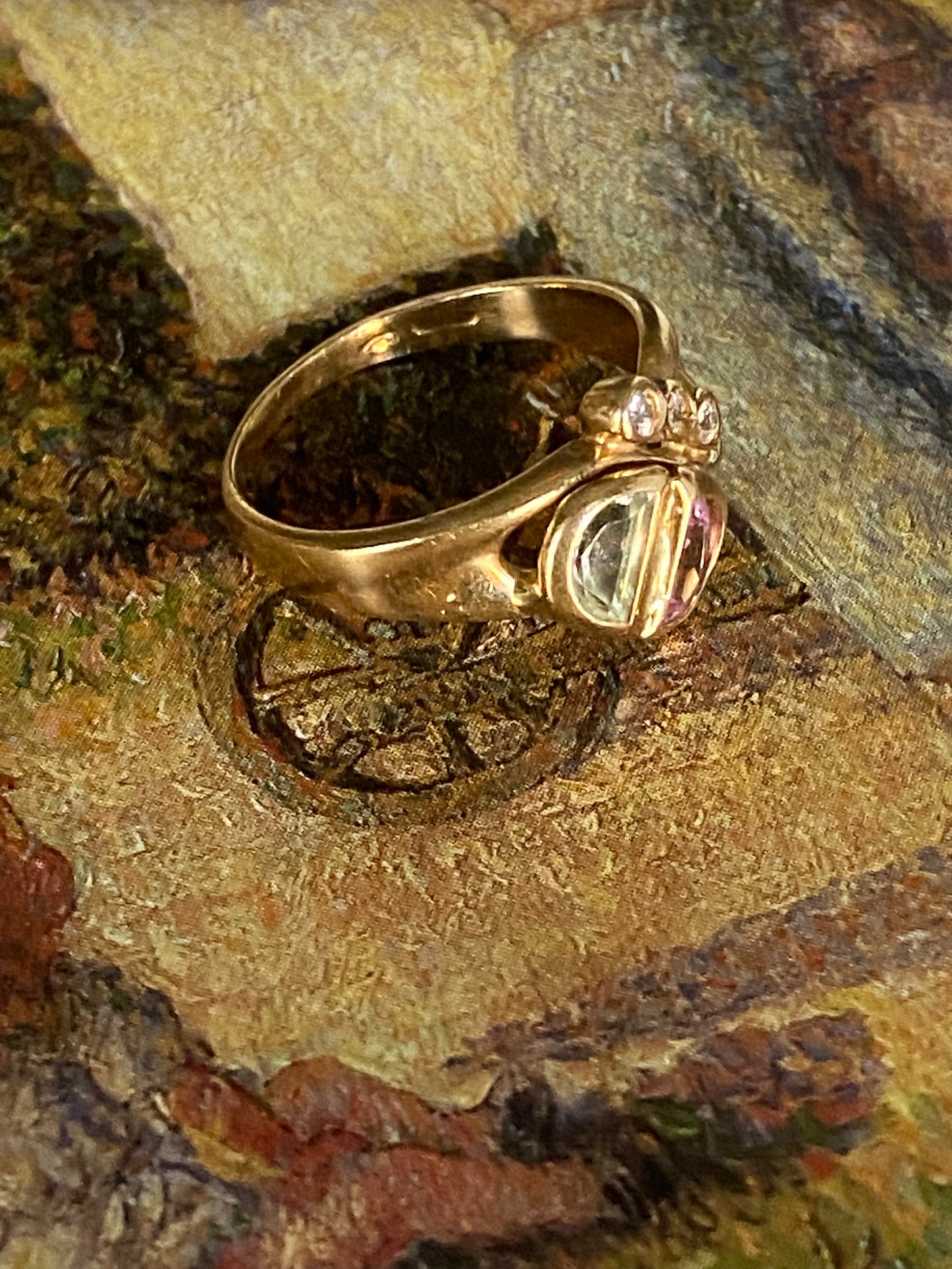 14k Aquamarine and Amethyst Half Moon Ring