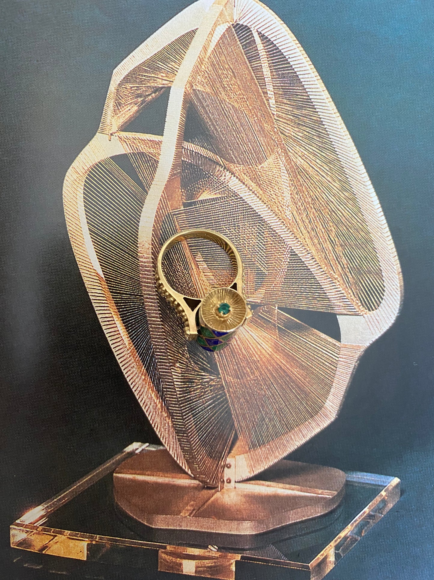 18k Enamel and Emerald Ring