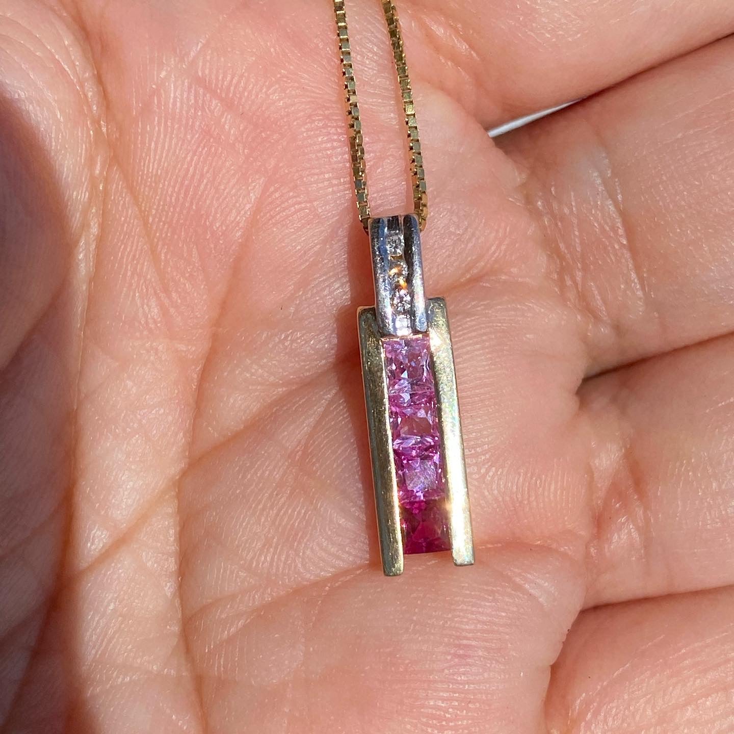 10k Pink Sapphire & Diamonds Earrings and Pendant with Box Chain