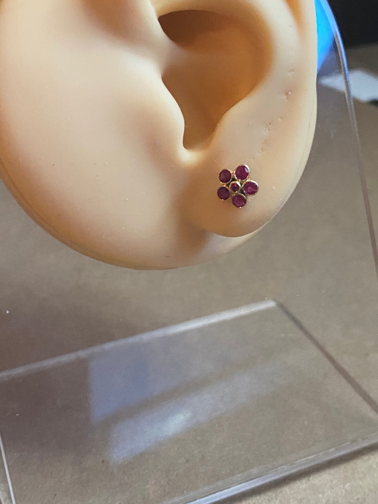 14k Ruby Flower Studs