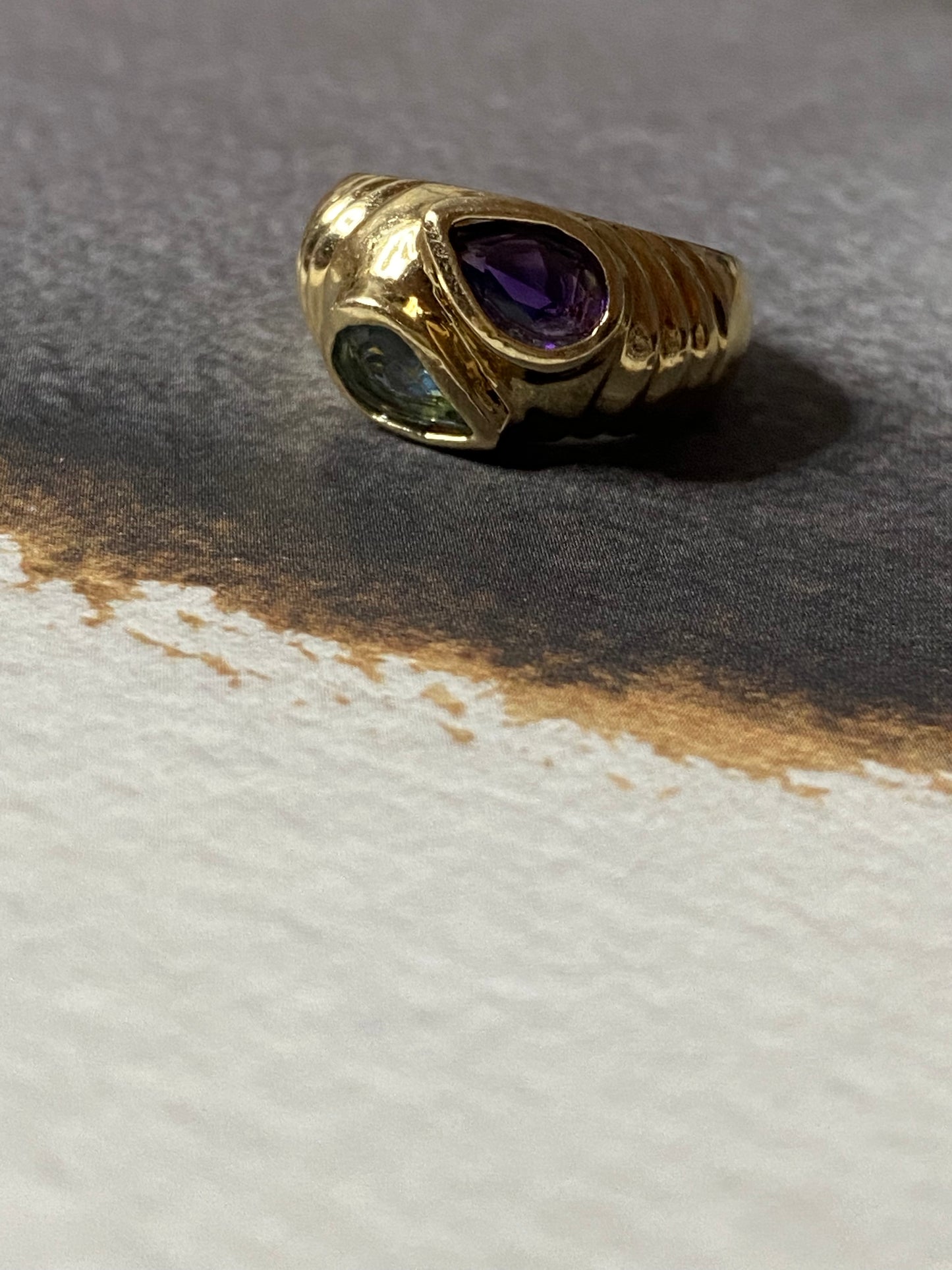 14k Amethyst & Blue Topaz Ring