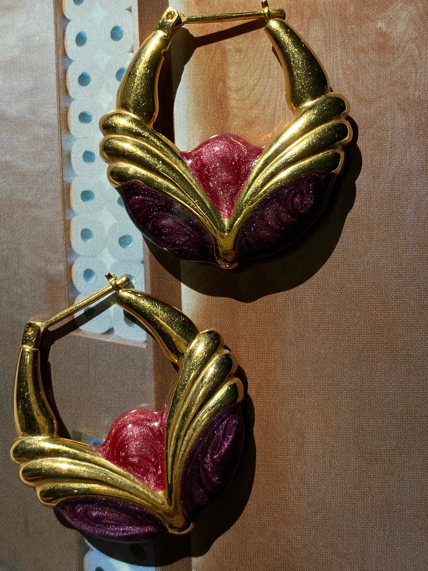 14k Large Purple Enamel Hoops