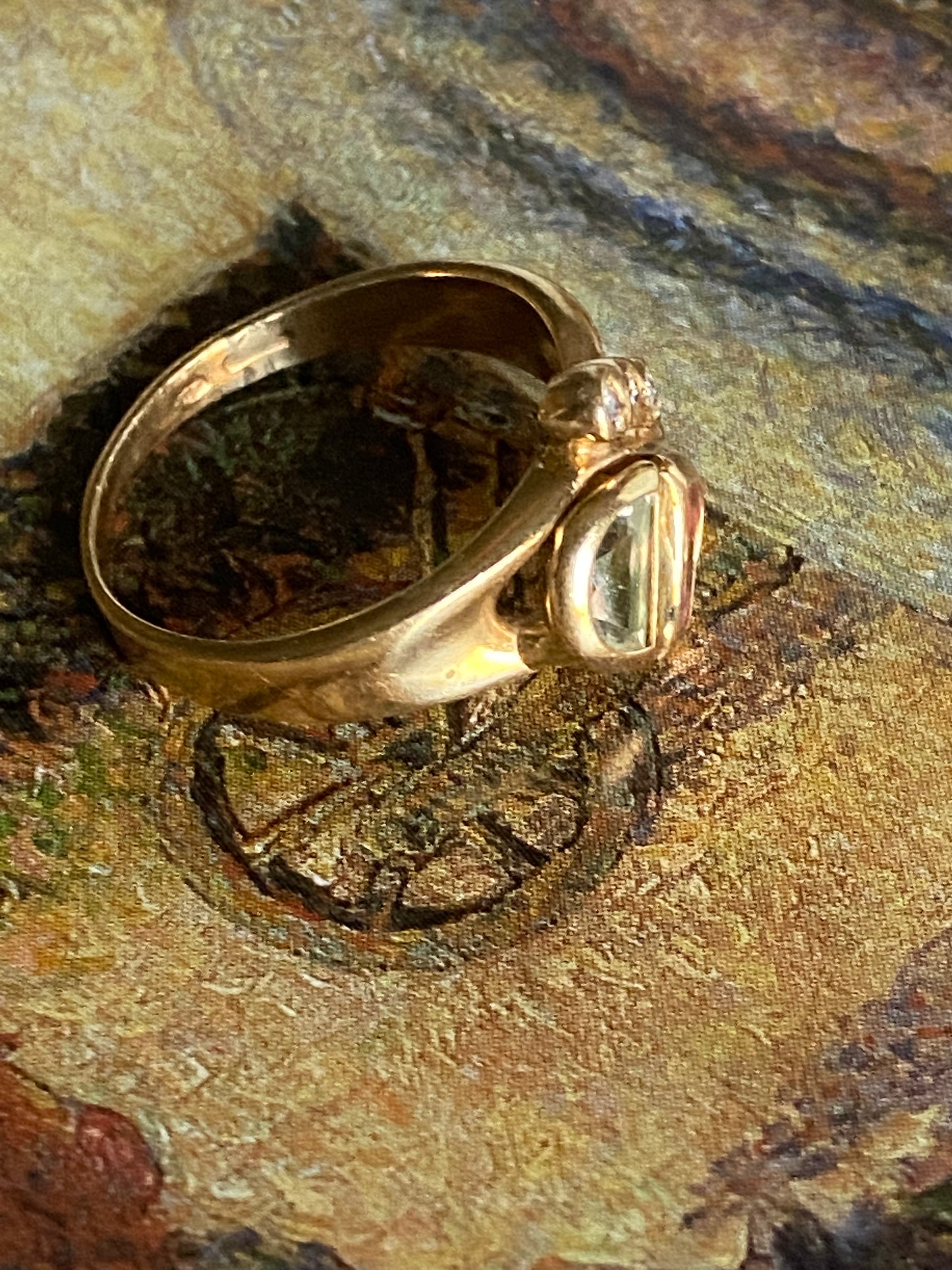 14k Aquamarine and Amethyst Half Moon Ring