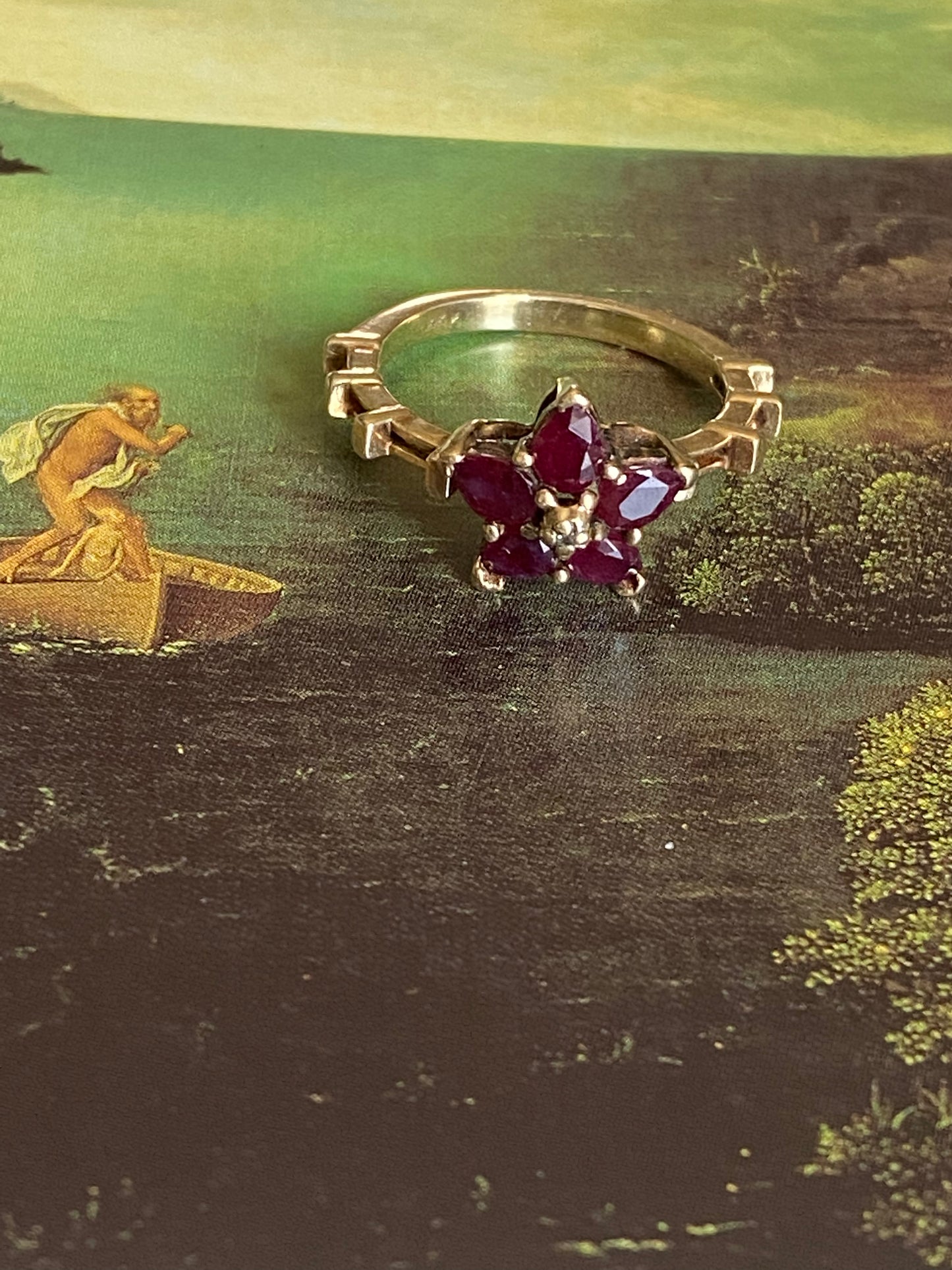 14k Garnet Flower Ring
