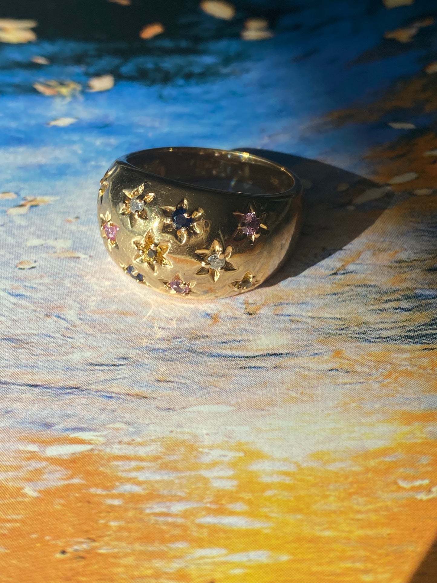 14k Multi-color Sapphire Dome Ring