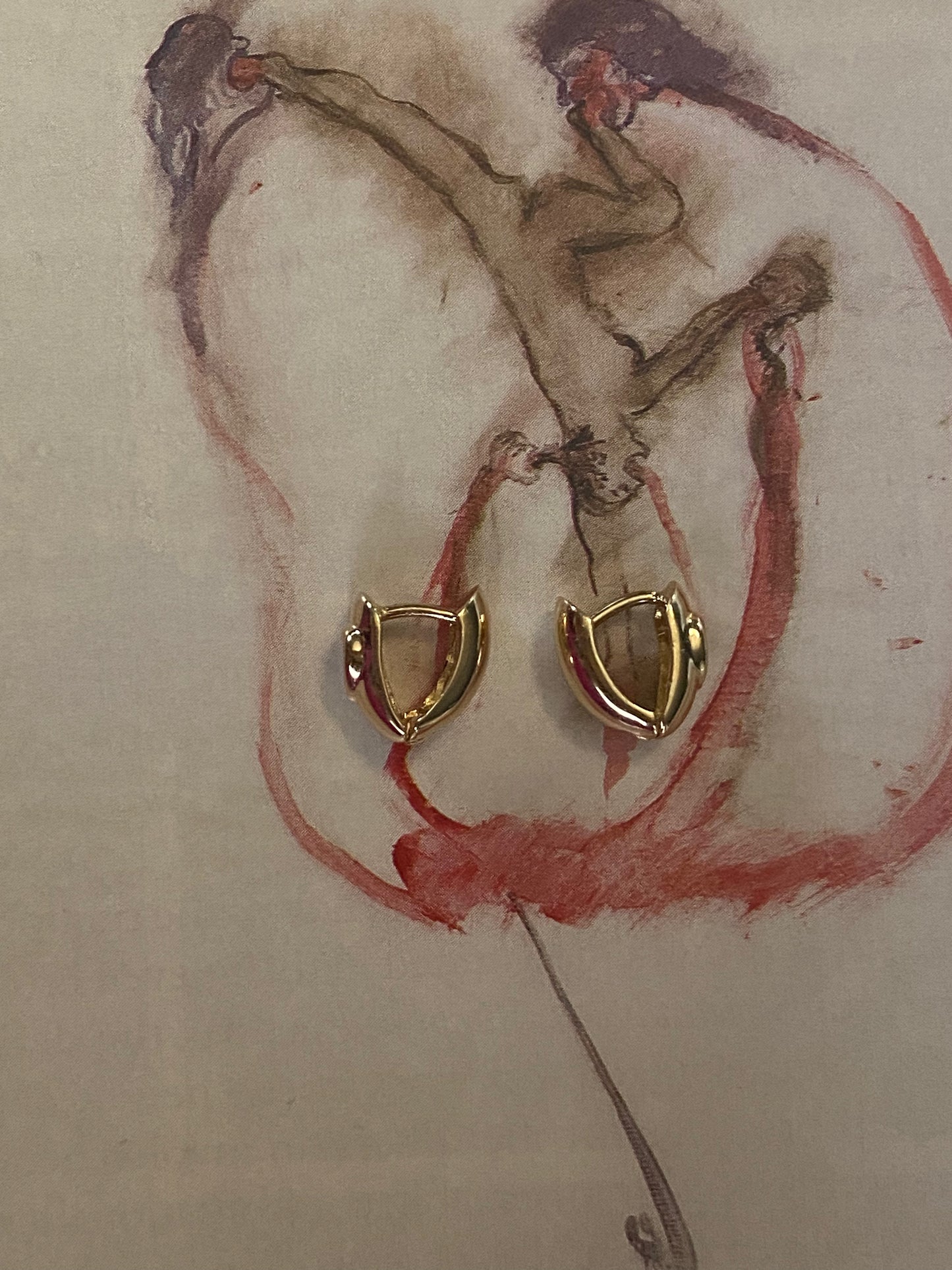 14k Garnet Heart Huggies