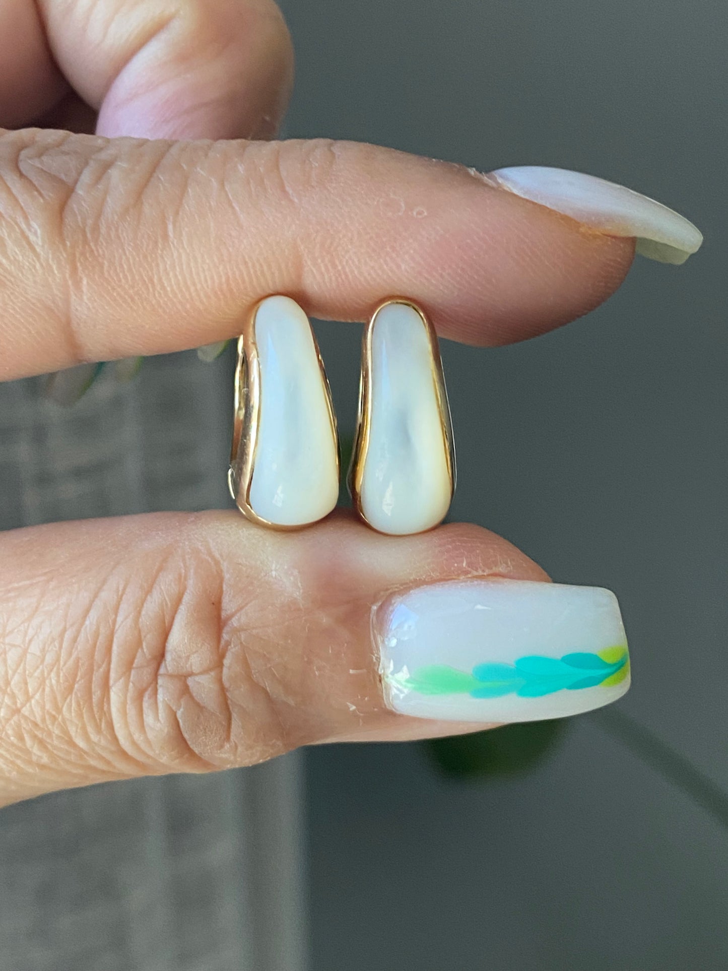 14k Onyx and Mother of Pearl Huggies