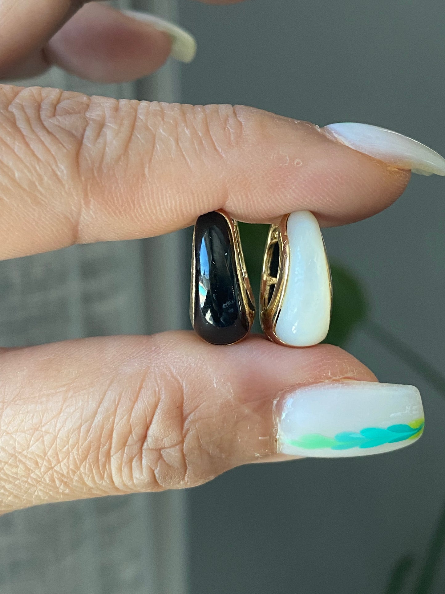 14k Onyx and Mother of Pearl Huggies