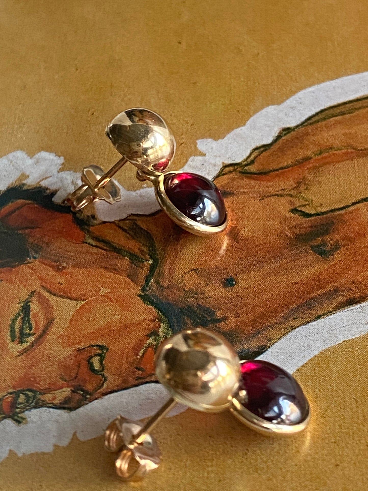 14k Tourmaline Cabochon Earrings