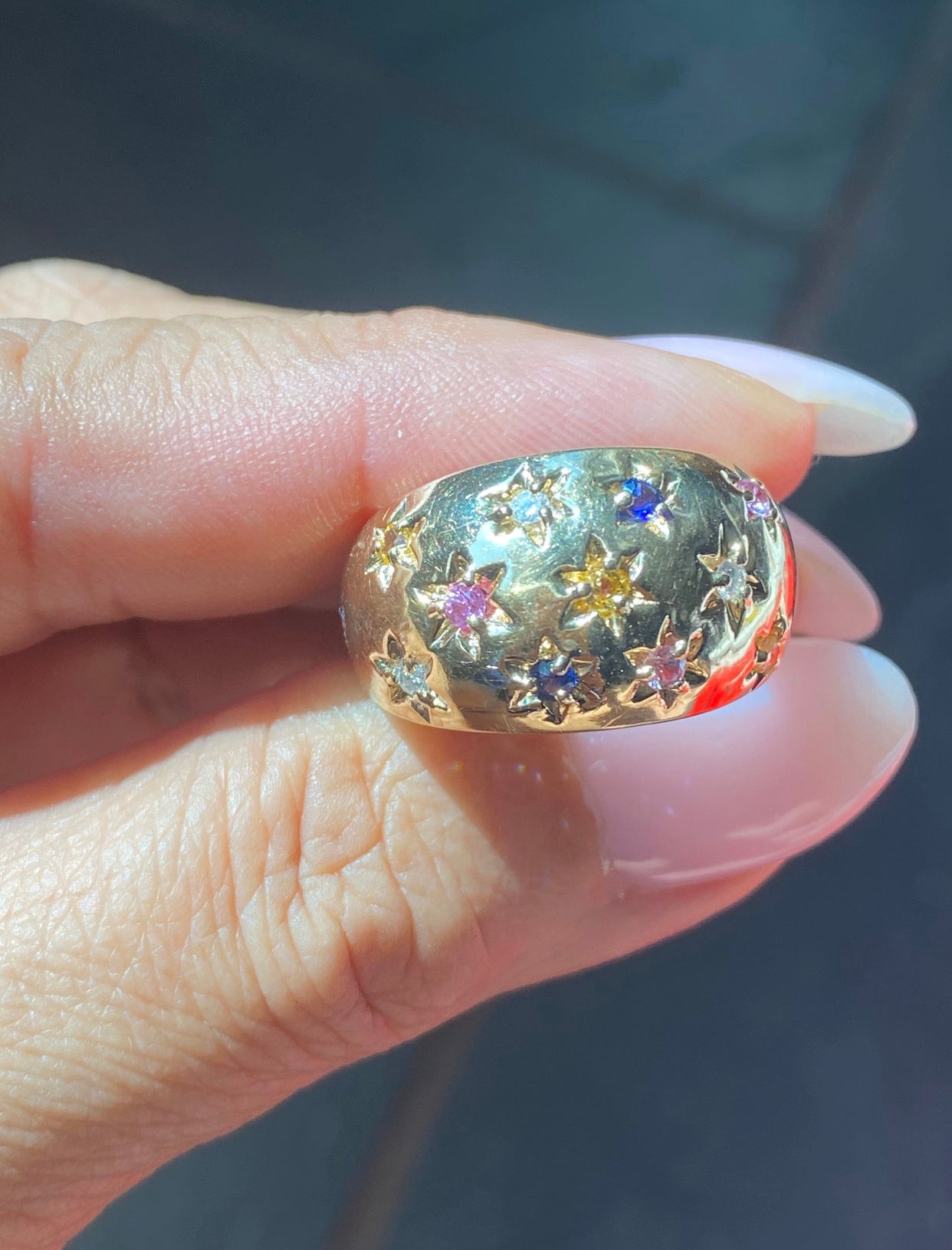 14k Multi-color Sapphire Dome Ring